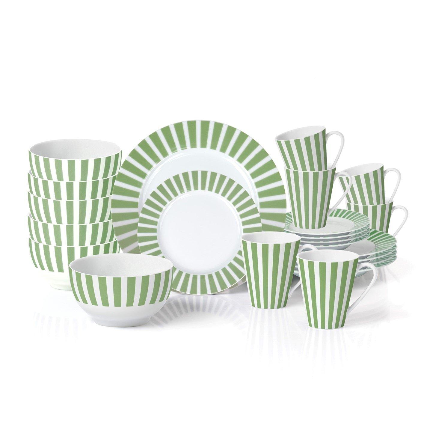 Green - Waterside - 24pc Green Split Stripe Dinner Set - 8