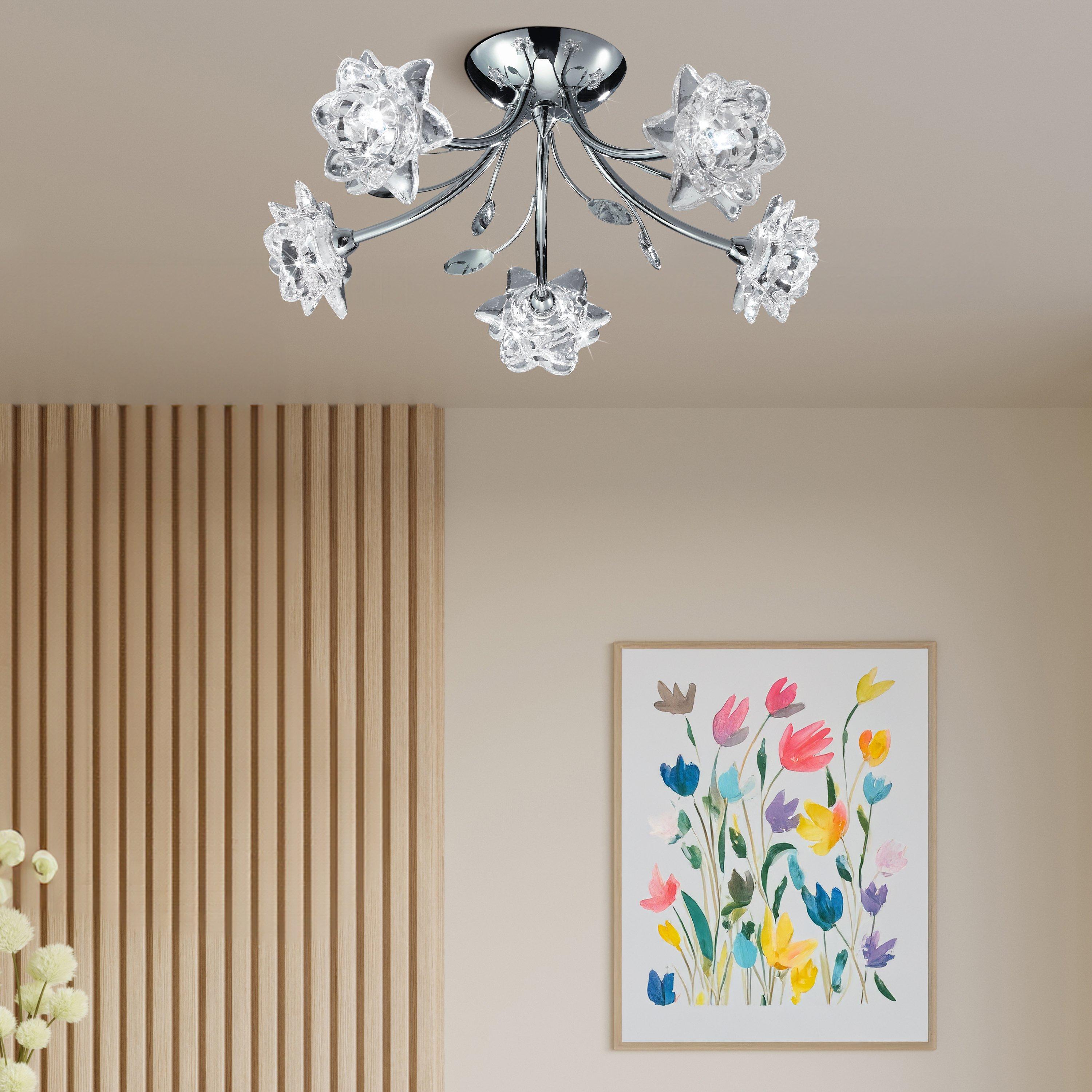 Lighting Collection  Bloom 5Lt Semi-Flush - & Clear Glass Chrome