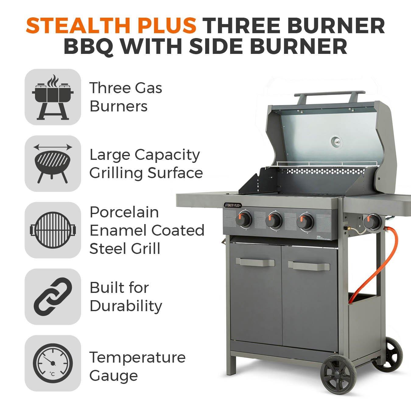 Black - Tower - Stealth Plus Three Burner BBQ w/Side Burner - 2