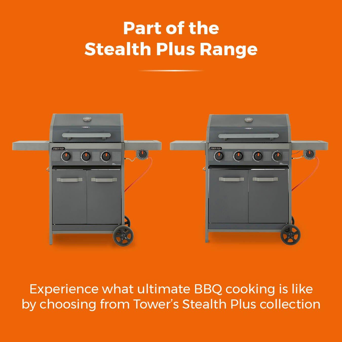 Black - Tower - Stealth Plus Three Burner BBQ w/Side Burner - 9