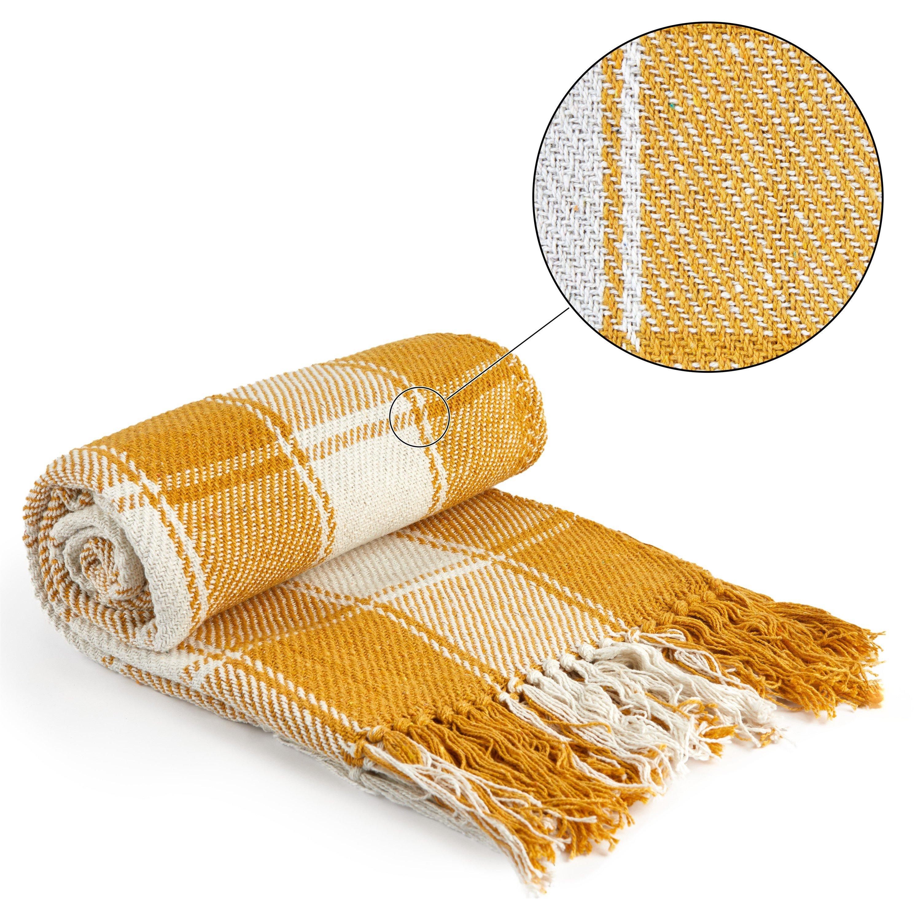 Ochre Yellow - Emma Barclay - Throw Blanket Cotton Check Design Frisco - 1