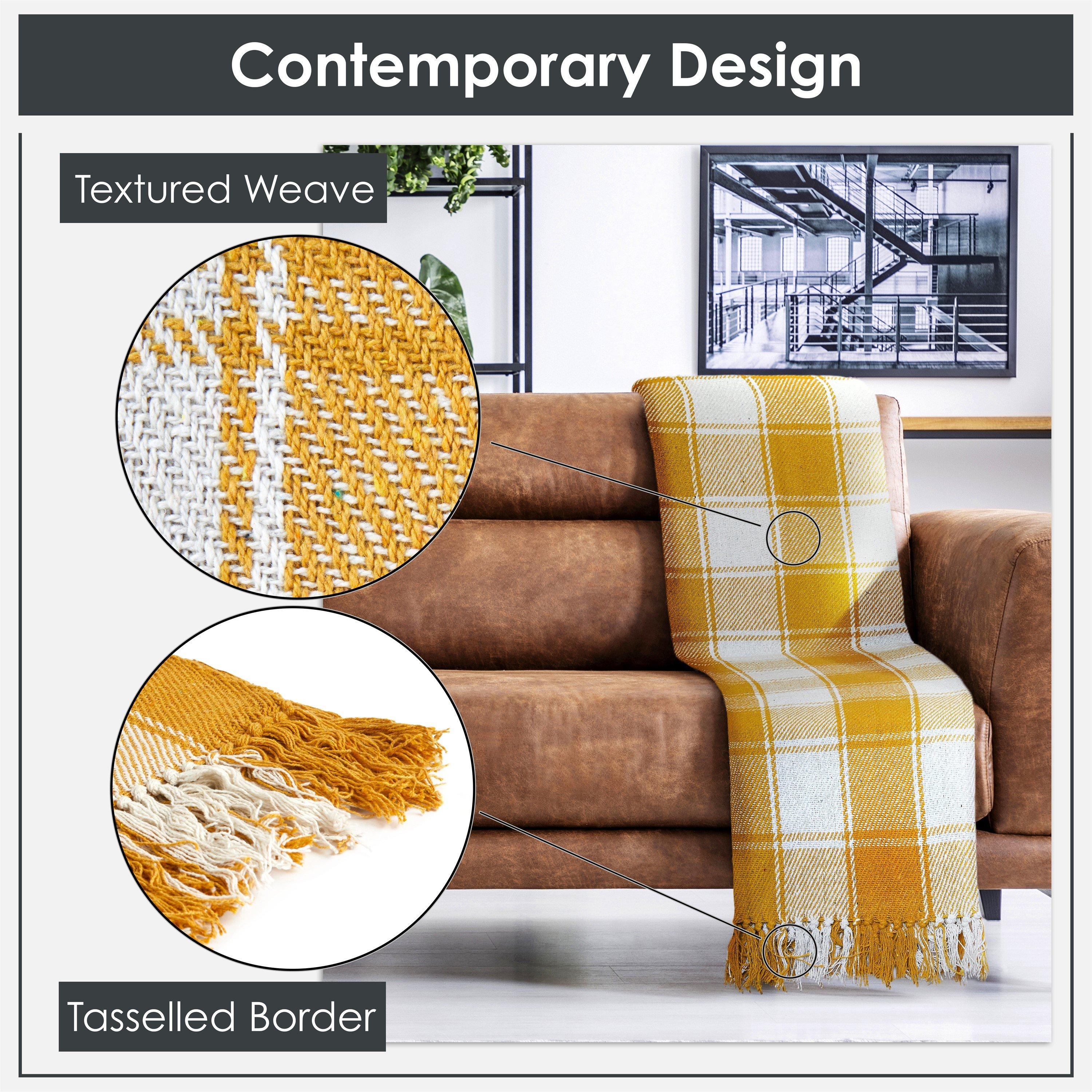 Ochre Yellow - Emma Barclay - Throw Blanket Cotton Check Design Frisco - 2