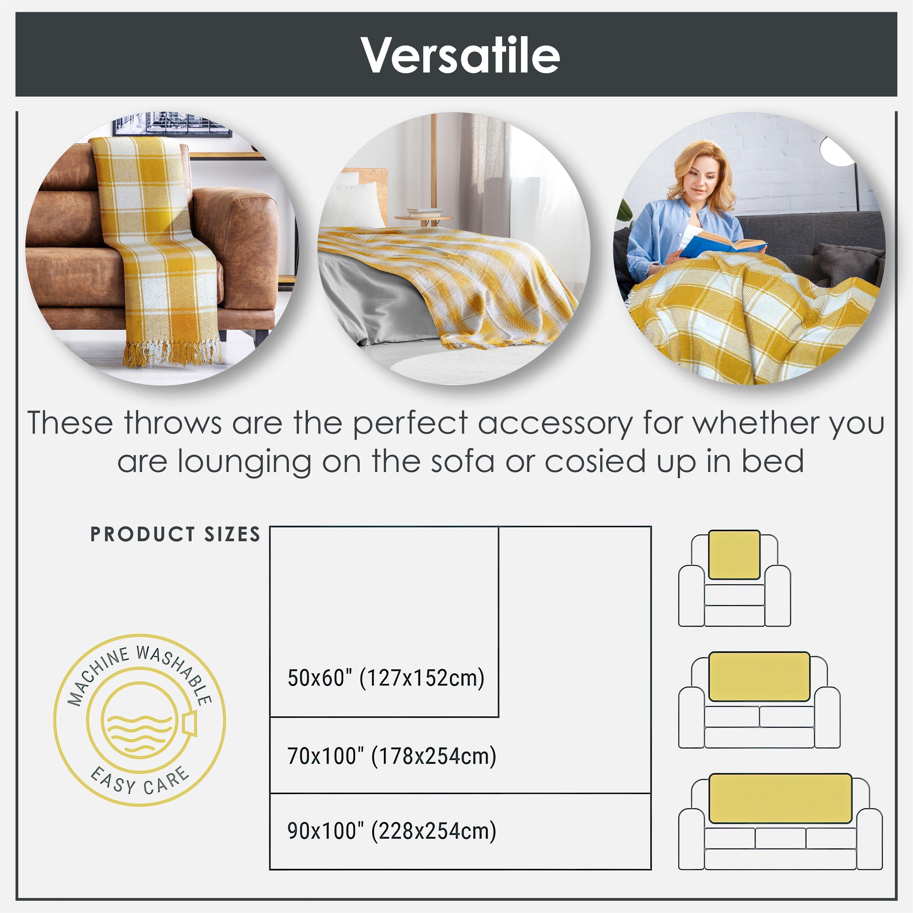 Ochre Yellow - Emma Barclay - Throw Blanket Cotton Check Design Frisco - 3