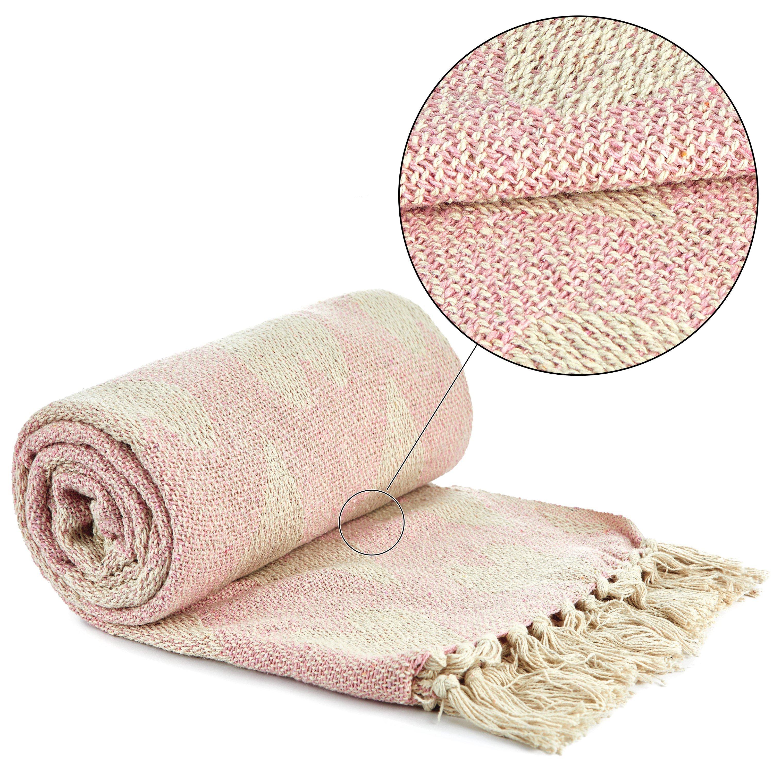 Blush Pink - Emma Barclay - Throw Blanket Cotton Woven Heart Design - 1