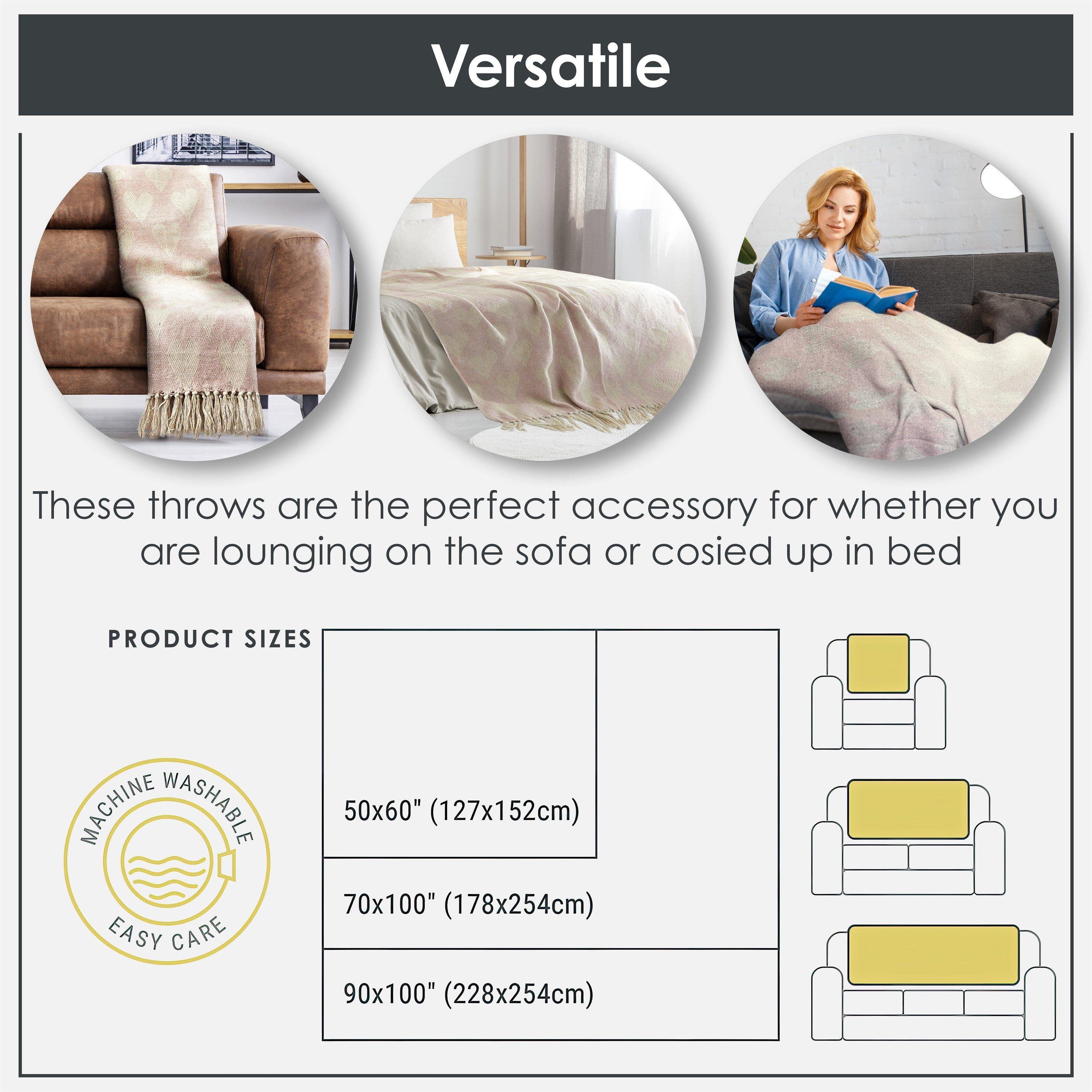 Blush Pink - Emma Barclay - Throw Blanket Cotton Woven Heart Design - 3