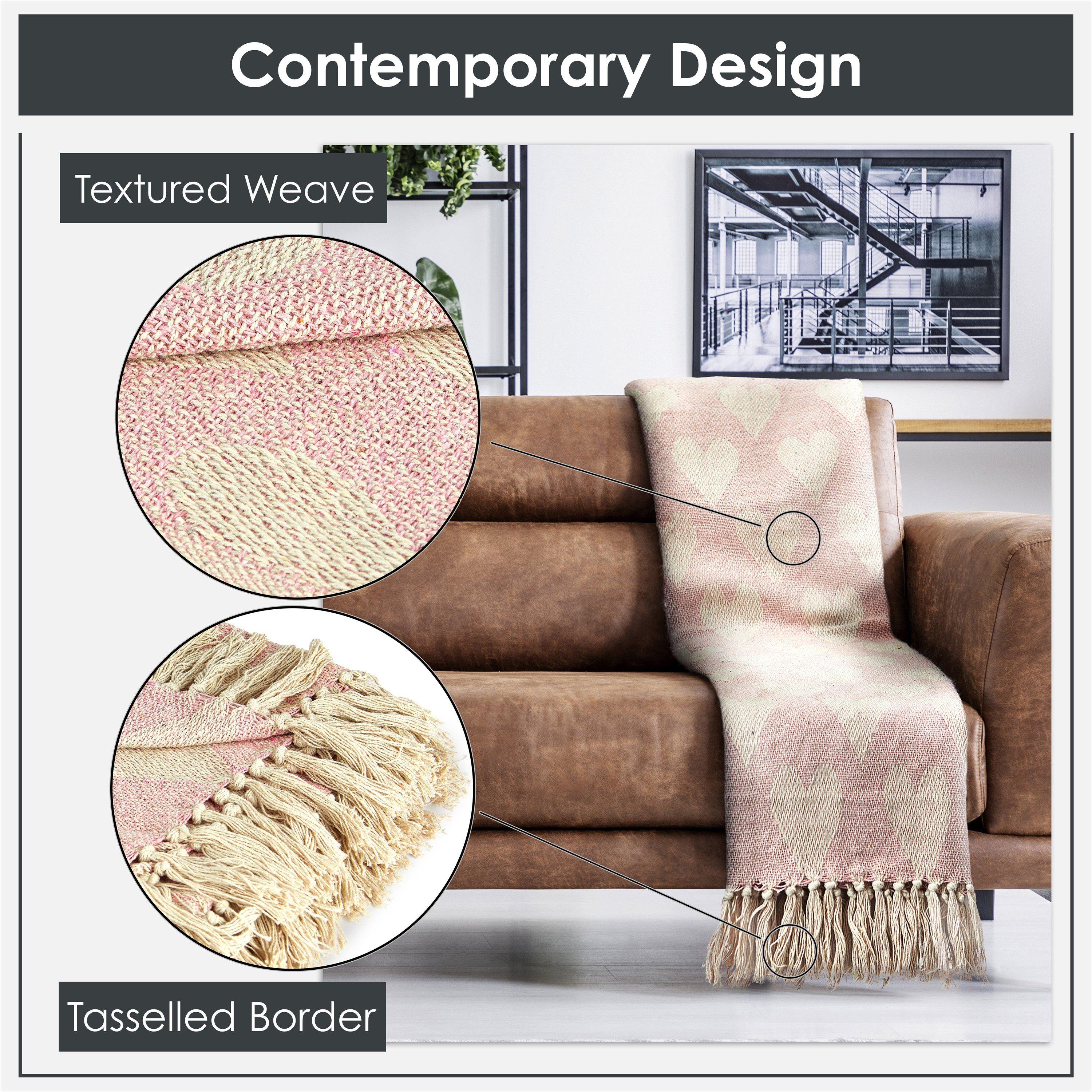 Blush Pink - Emma Barclay - Throw Blanket Cotton Woven Heart Design - 4