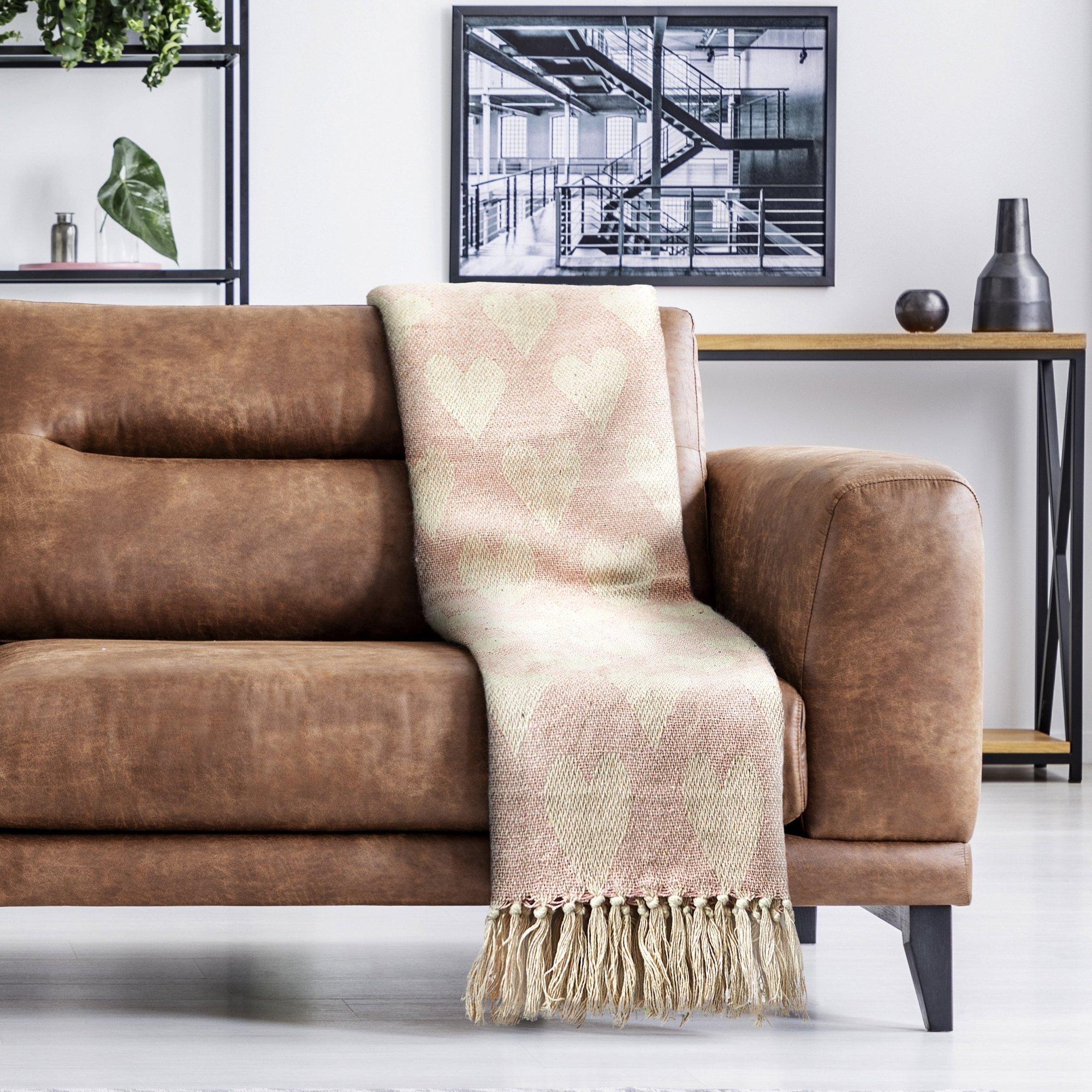 Blush Pink - Emma Barclay - Throw Blanket Cotton Woven Heart Design - 5