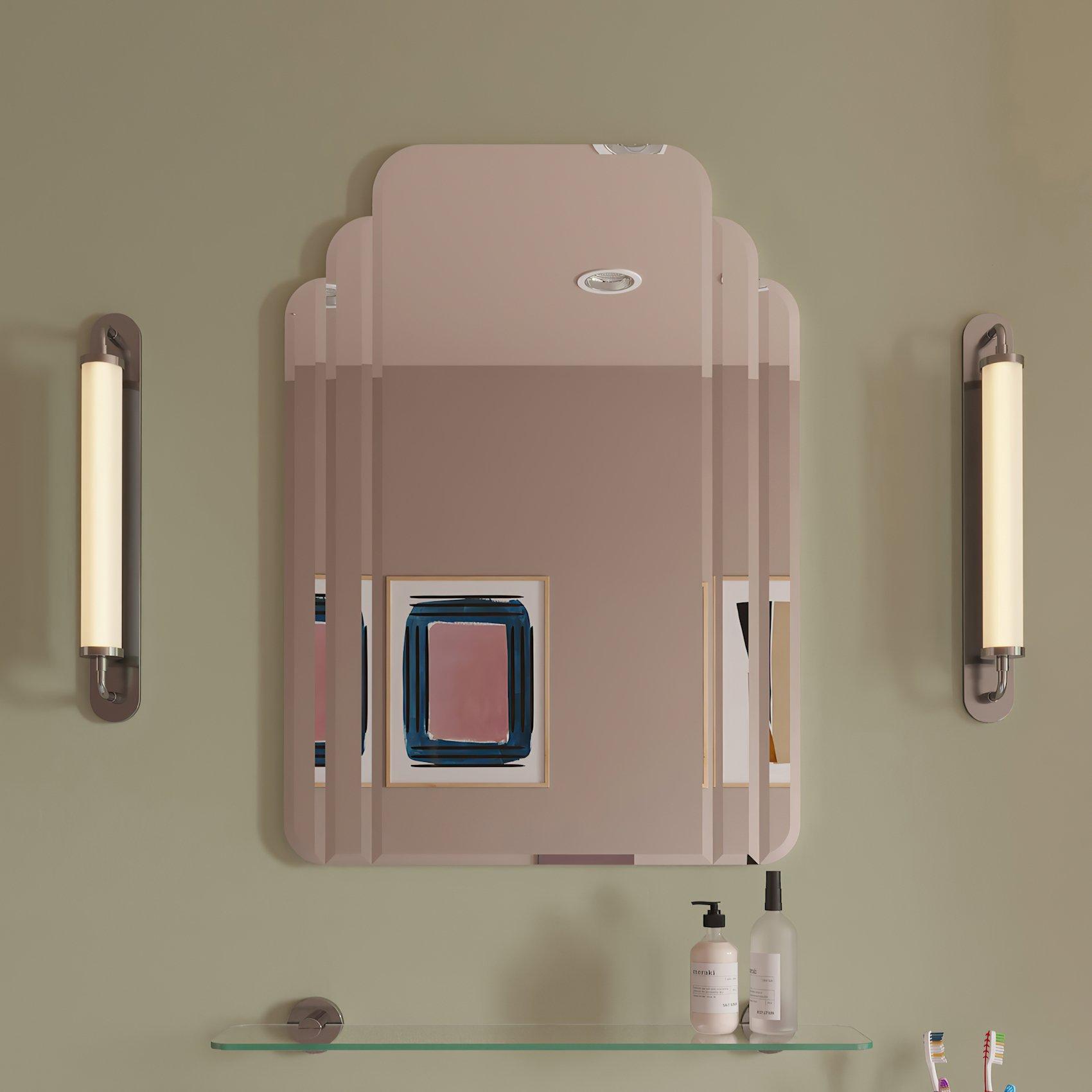 Silver - Croydex - 70 x 50cm Art Deco Bevelled Bathroom Mirror - 1