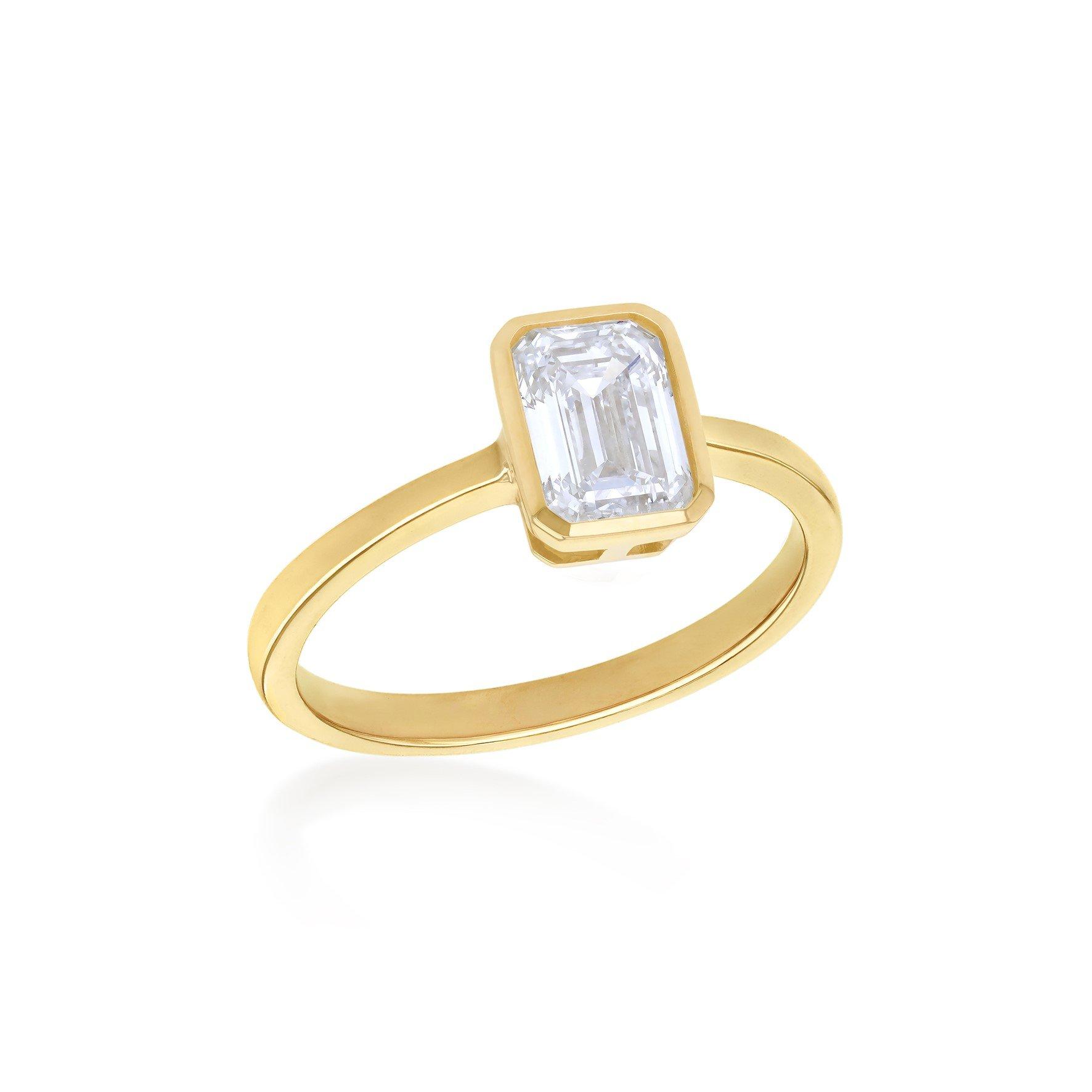 Yellow Gold - Be You - 9ct Gold 1ct Emerald Cut Lab Created Diamond Ring - 1