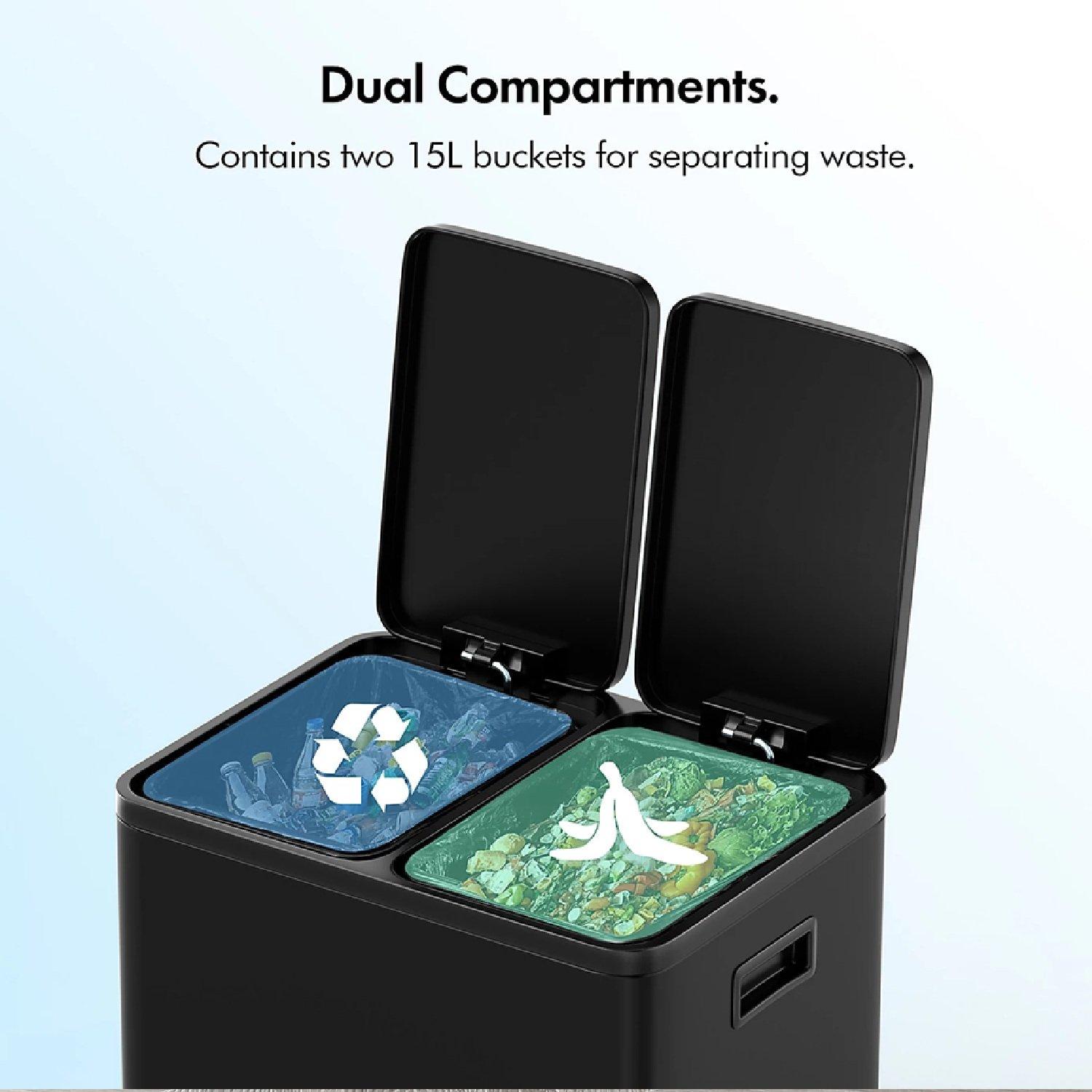 Black - VonHaus - Double Bin - 30L - 4