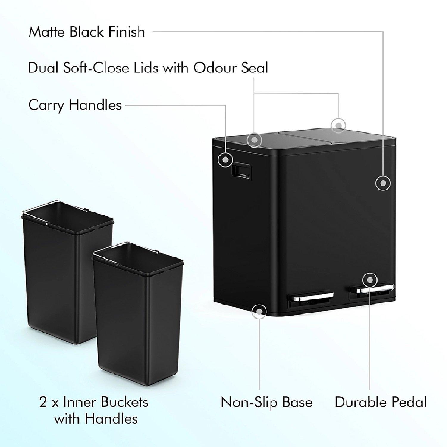 Black - VonHaus - Double Bin - 30L - 7