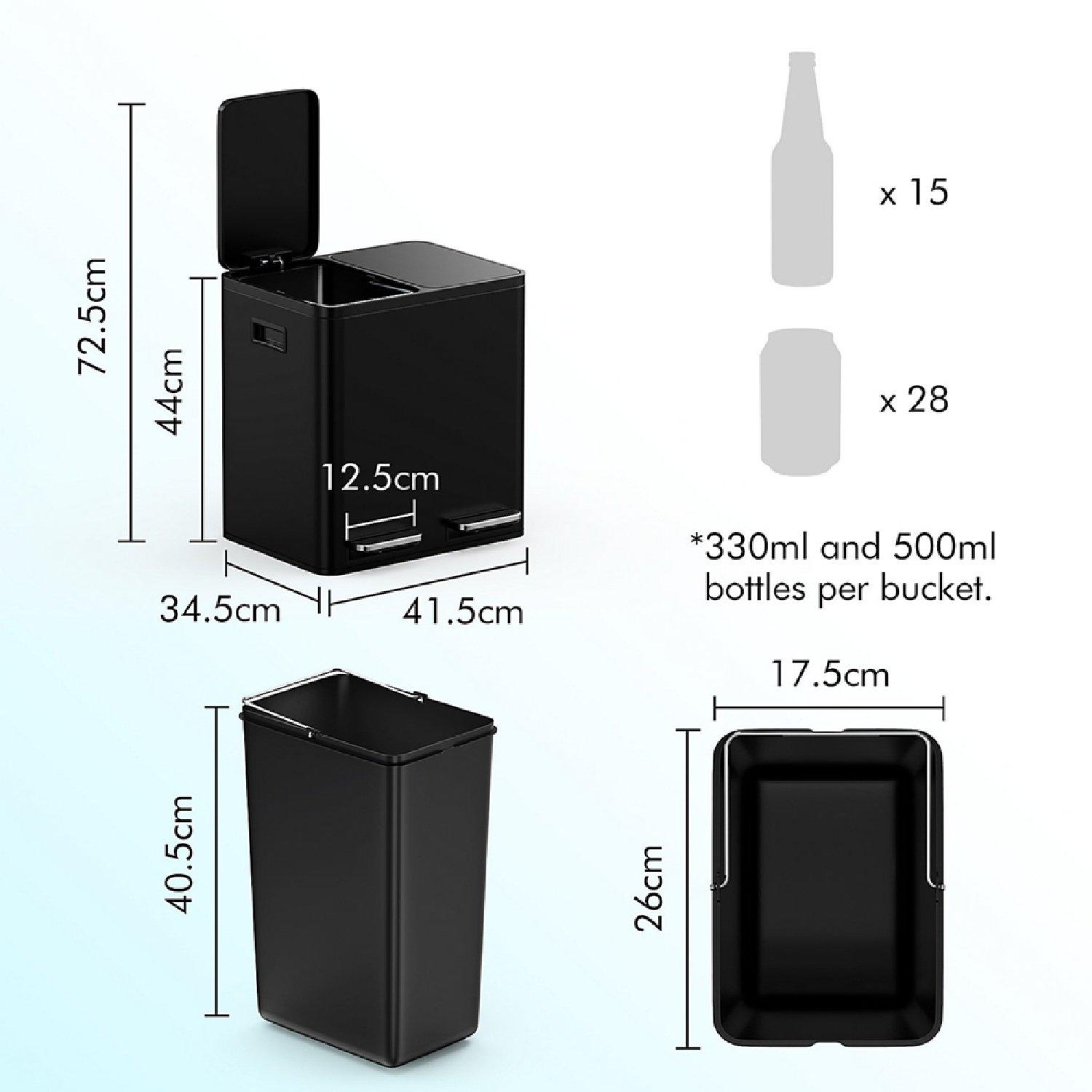 Black - VonHaus - Double Bin - 30L - 8