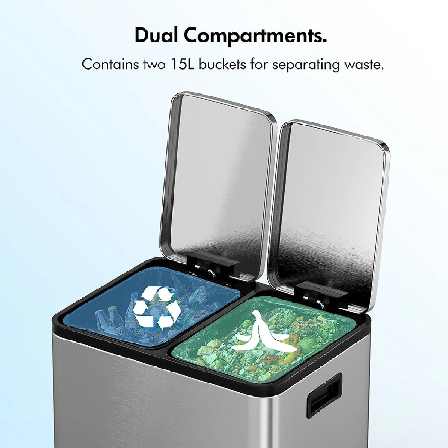 Silver - VonHaus - Double Bin - 30L - 4