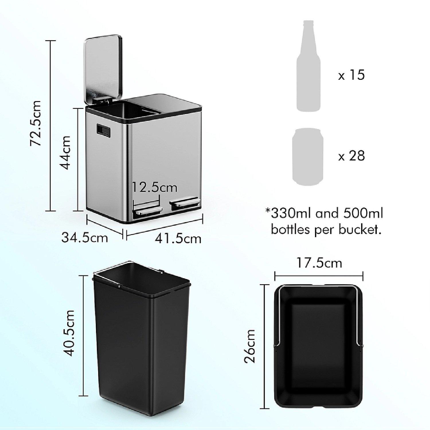 Silver - VonHaus - Double Bin - 30L - 8