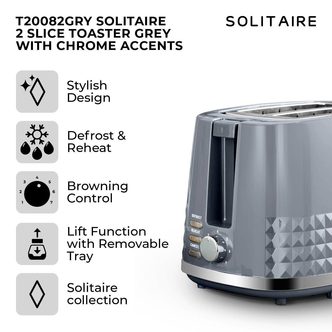Grey - Tower - Solitaire2 Slice Toaster Grey Chrome Accents - 2