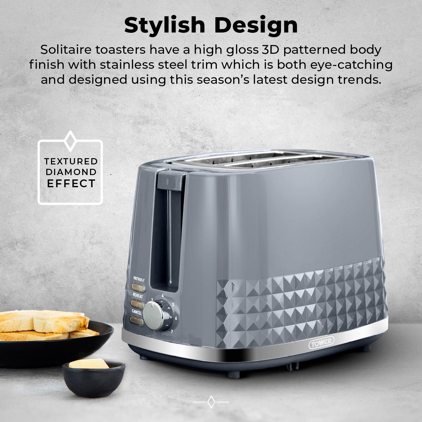 Grey - Tower - Solitaire2 Slice Toaster Grey Chrome Accents - 3