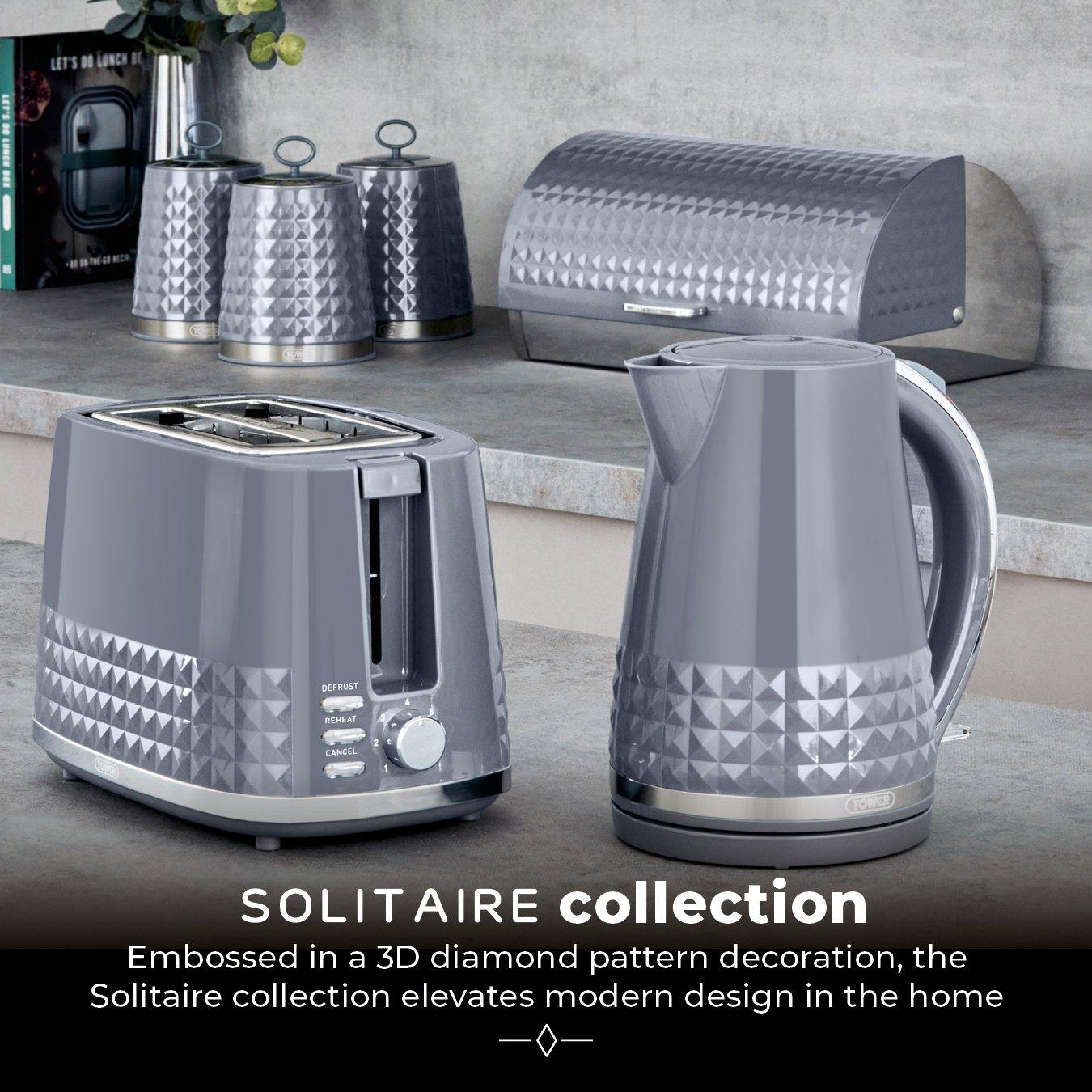 Grey - Tower - Solitaire2 Slice Toaster Grey Chrome Accents - 7