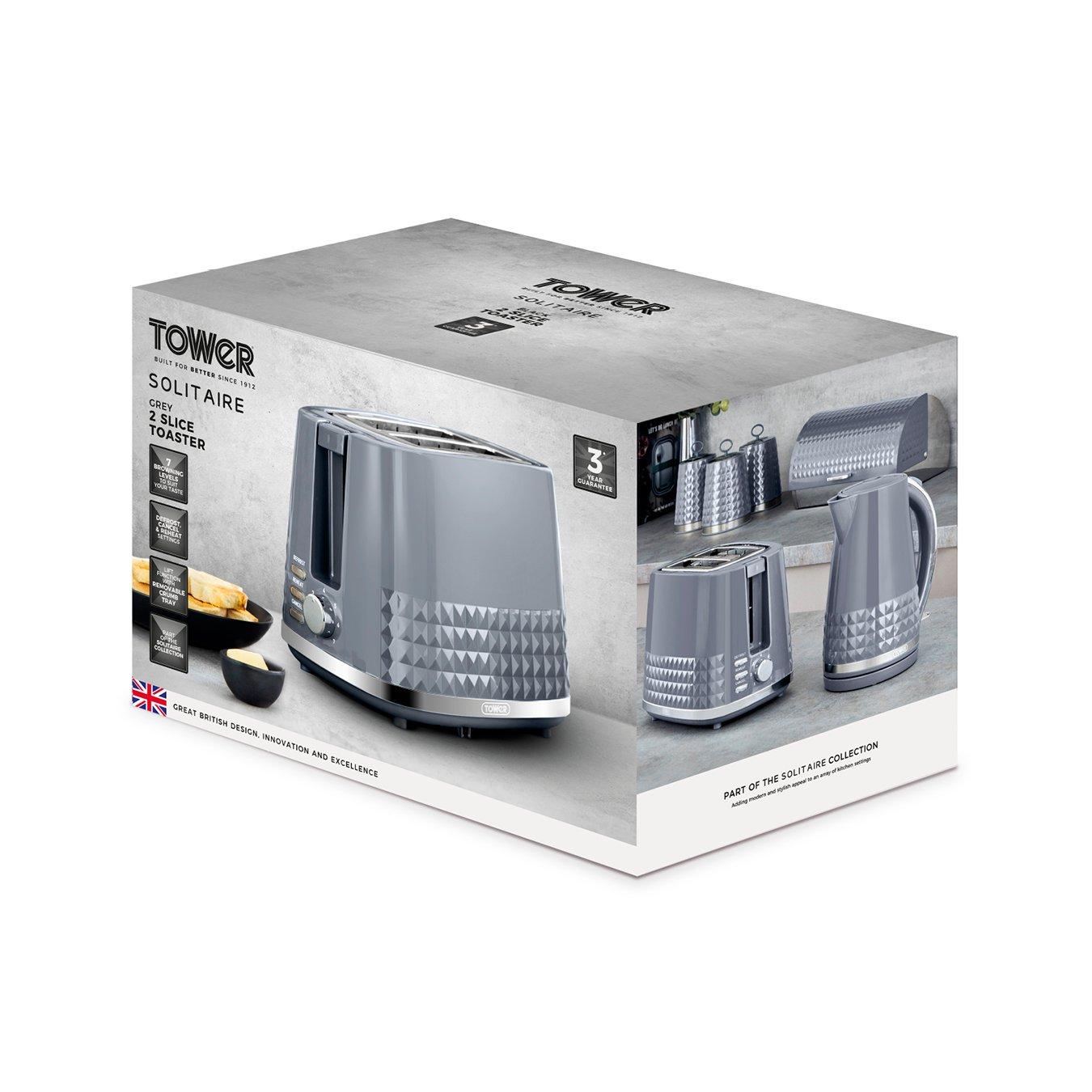 Grey - Tower - Solitaire2 Slice Toaster Grey Chrome Accents - 10