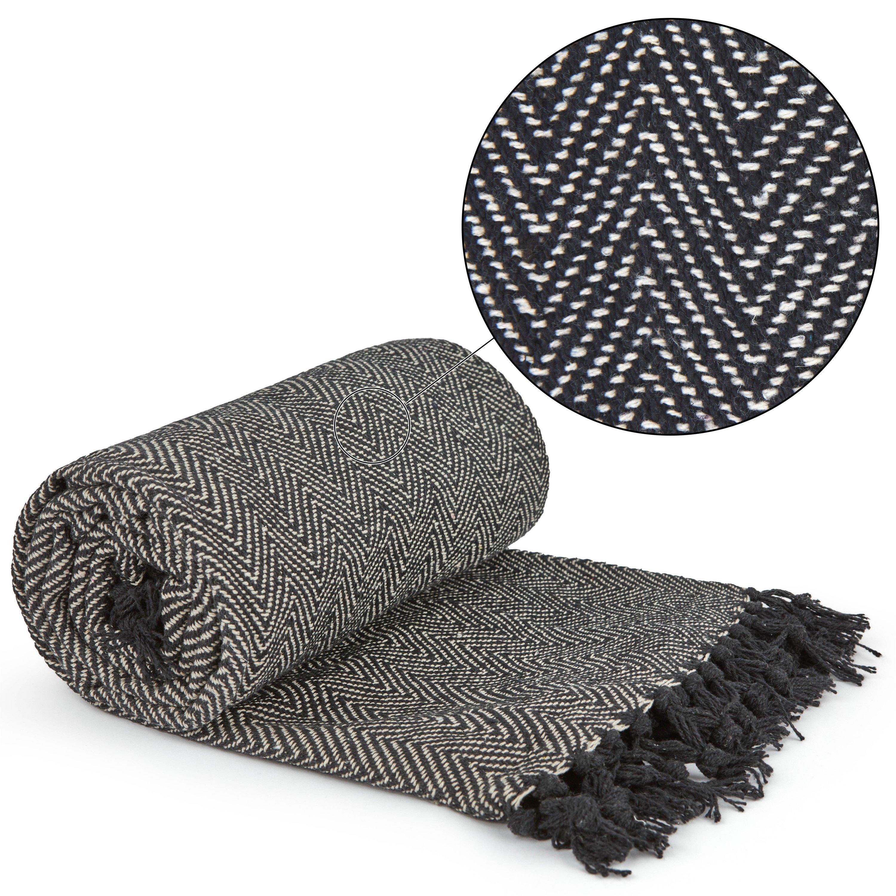 Throw Blanket Cotton Woven Herringbone