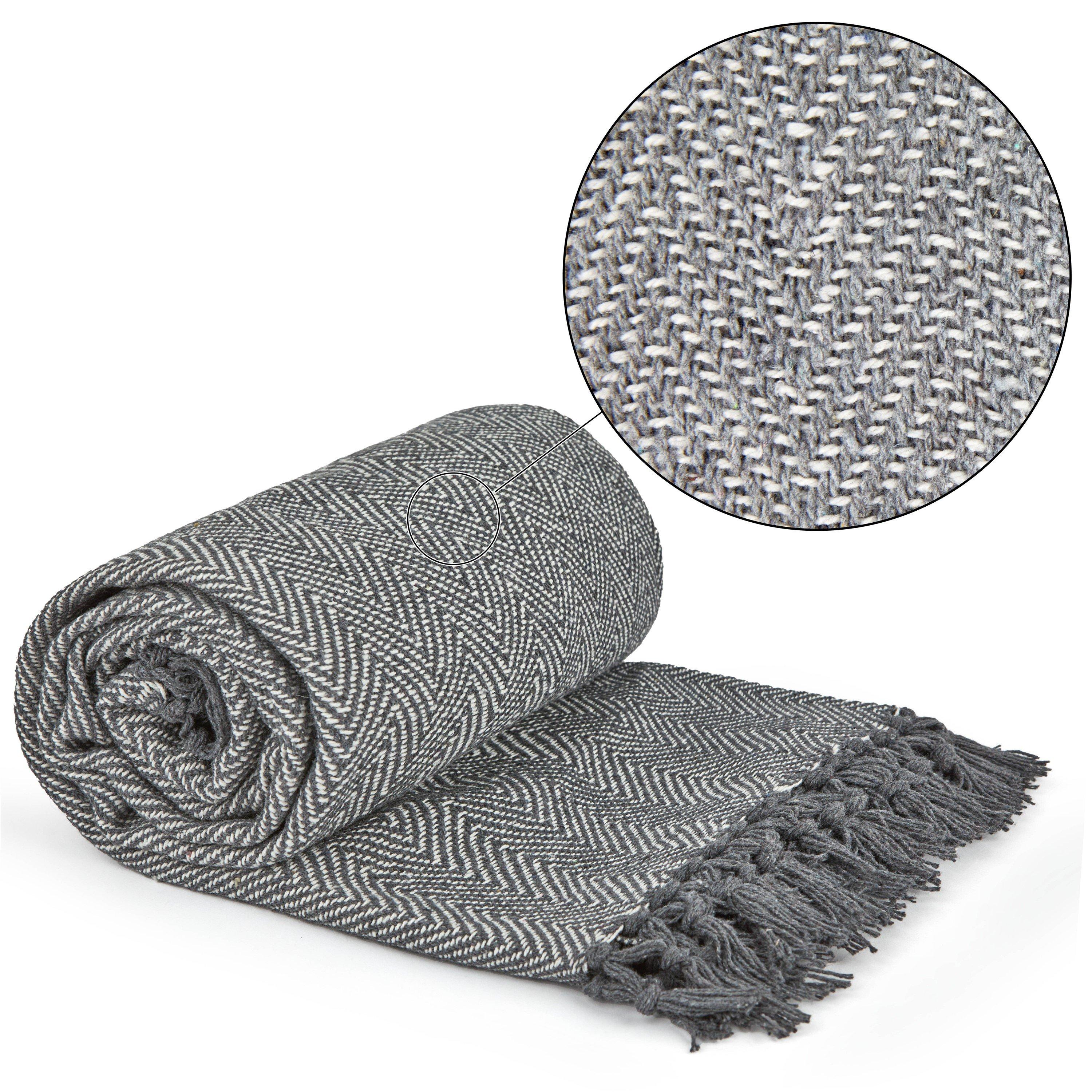 Throw Blanket Cotton Woven Herringbone