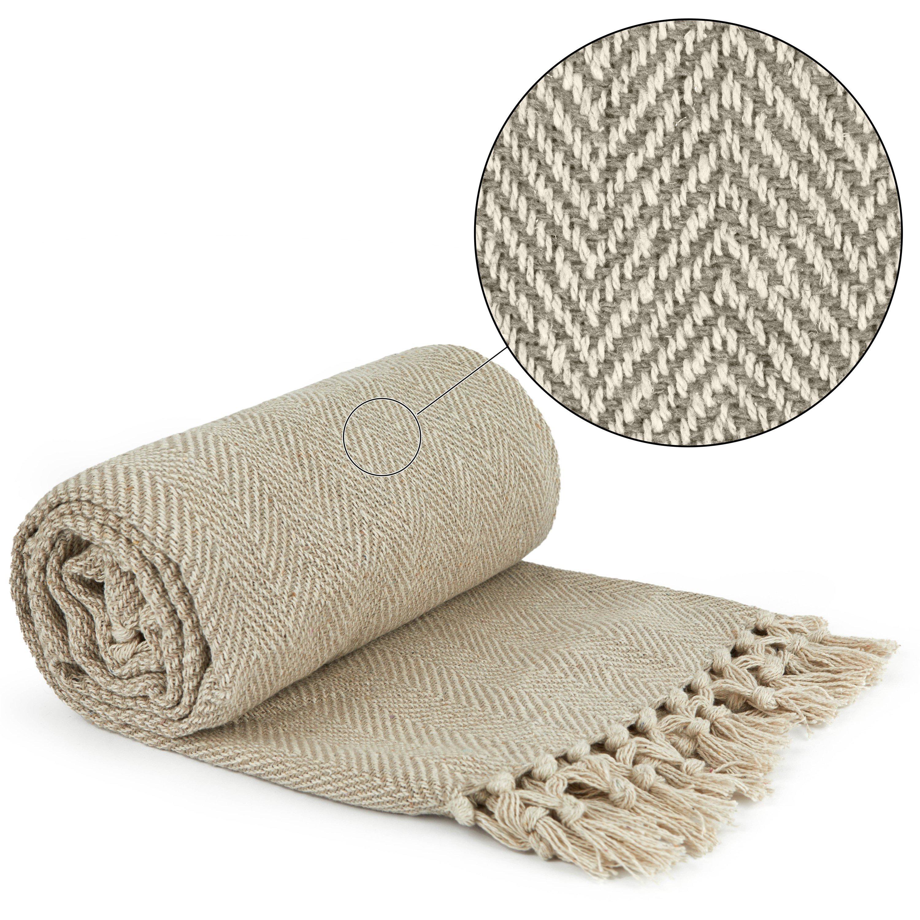 Natural Cream - Emma Barclay - Throw Blanket Cotton Woven Herringbone - 1