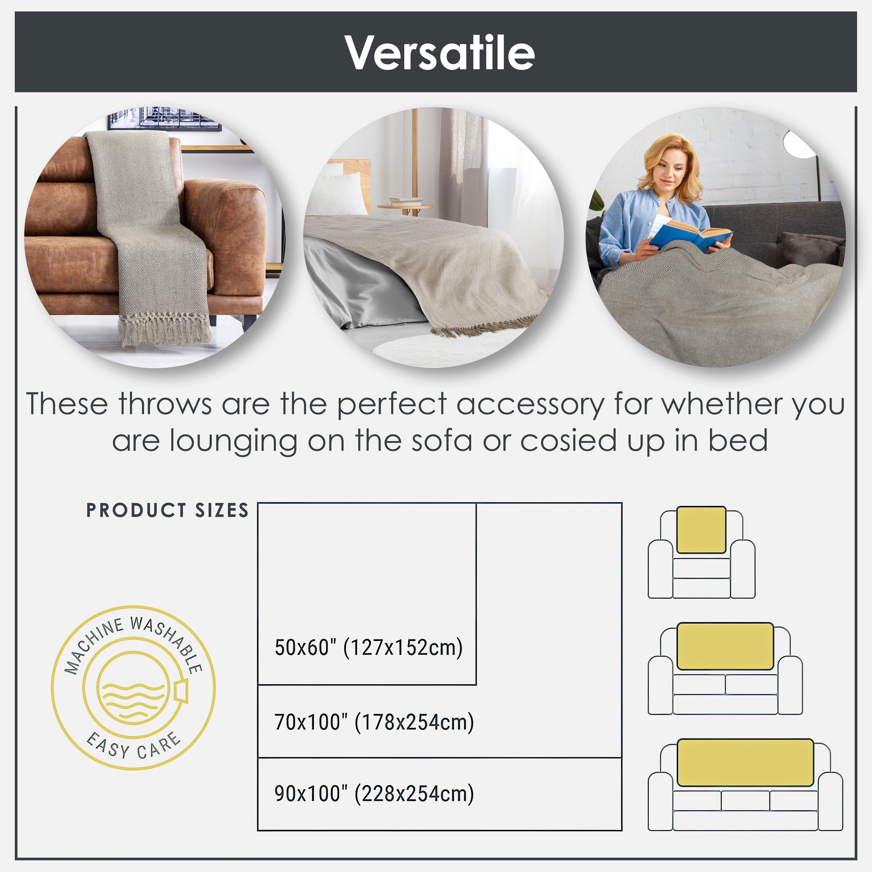 Natural Cream - Emma Barclay - Throw Blanket Cotton Woven Herringbone - 4