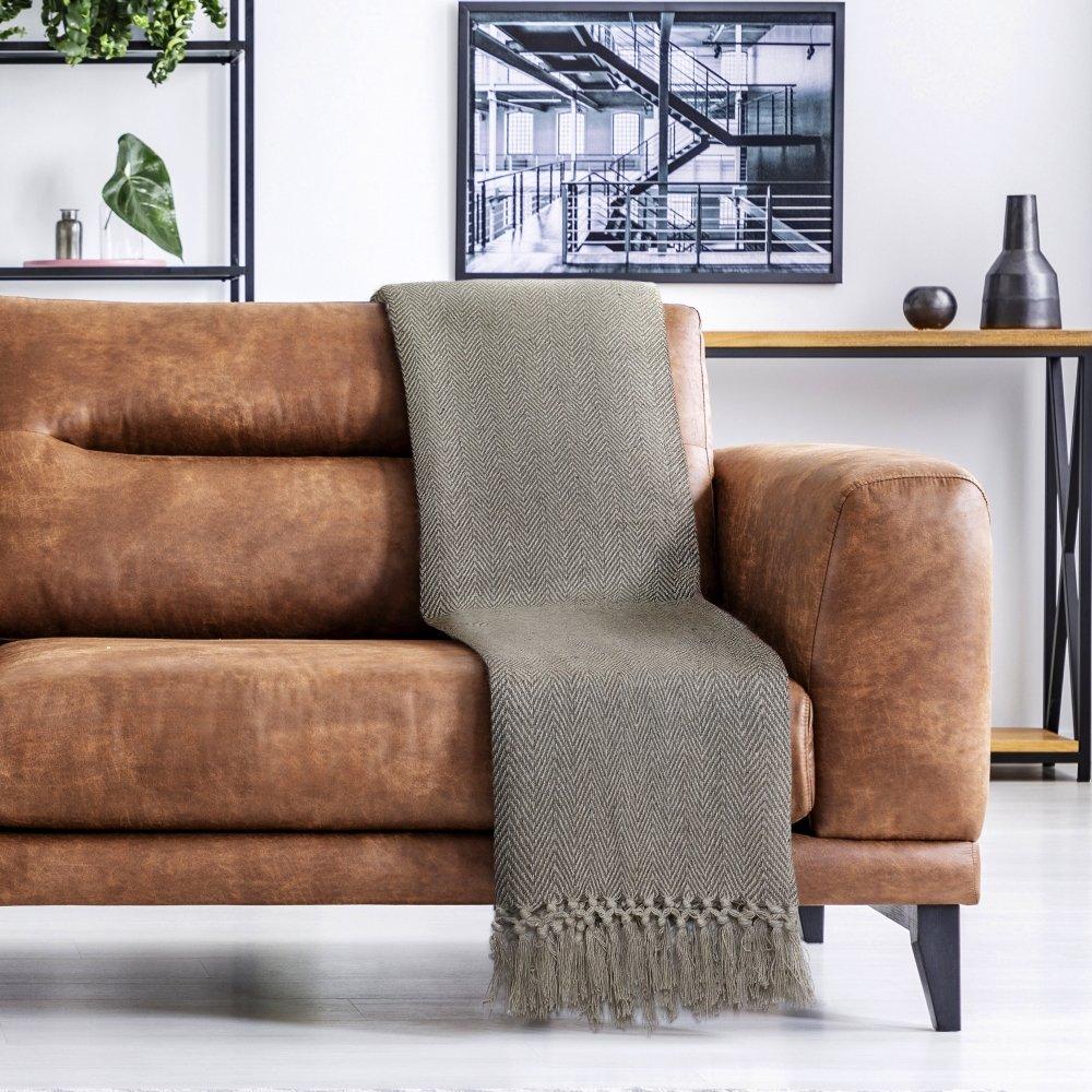 Natural Cream - Emma Barclay - Throw Blanket Cotton Woven Herringbone - 5