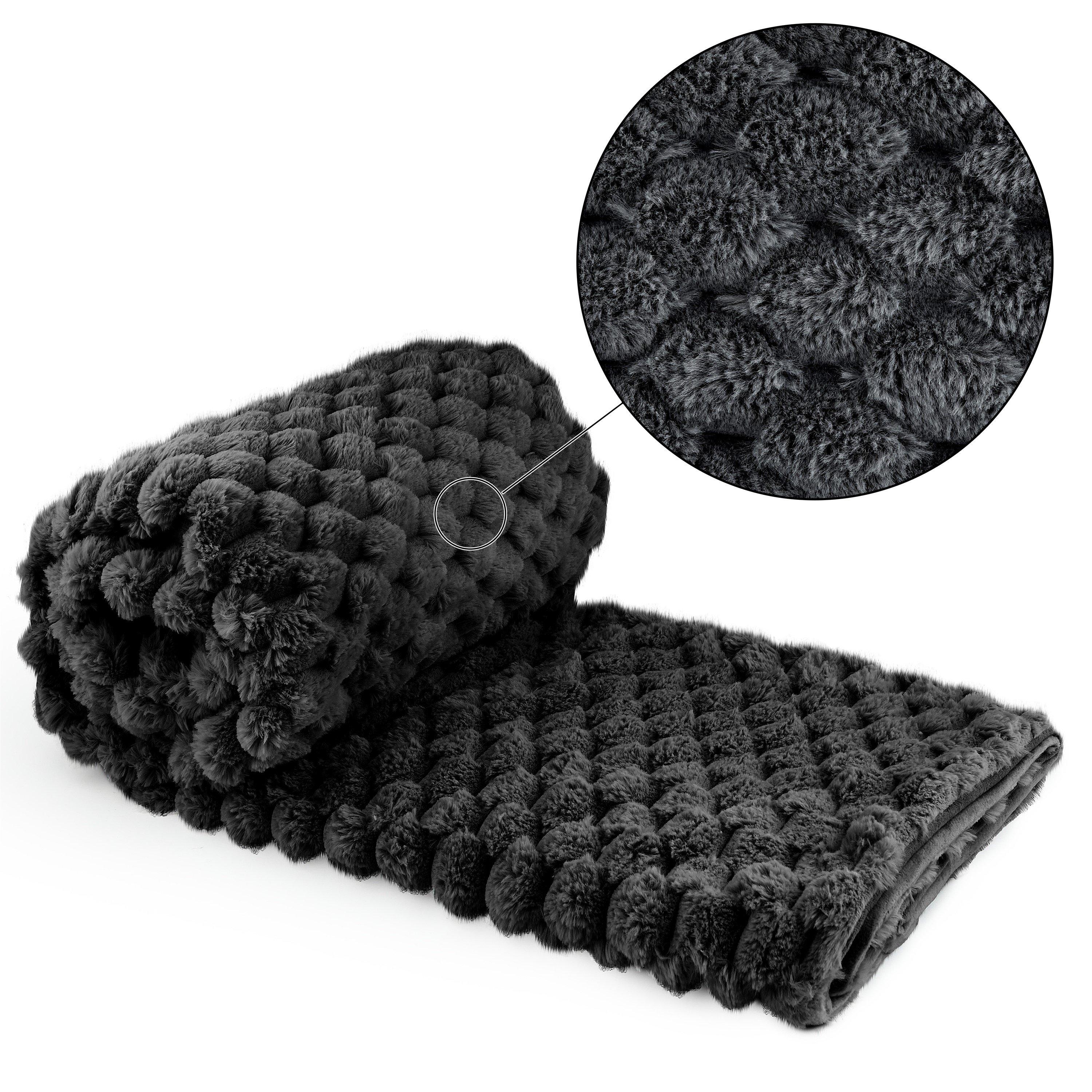 Black - Emma Barclay - Throw Blanket Super Soft Faux Rabbit Fur Lush - 1