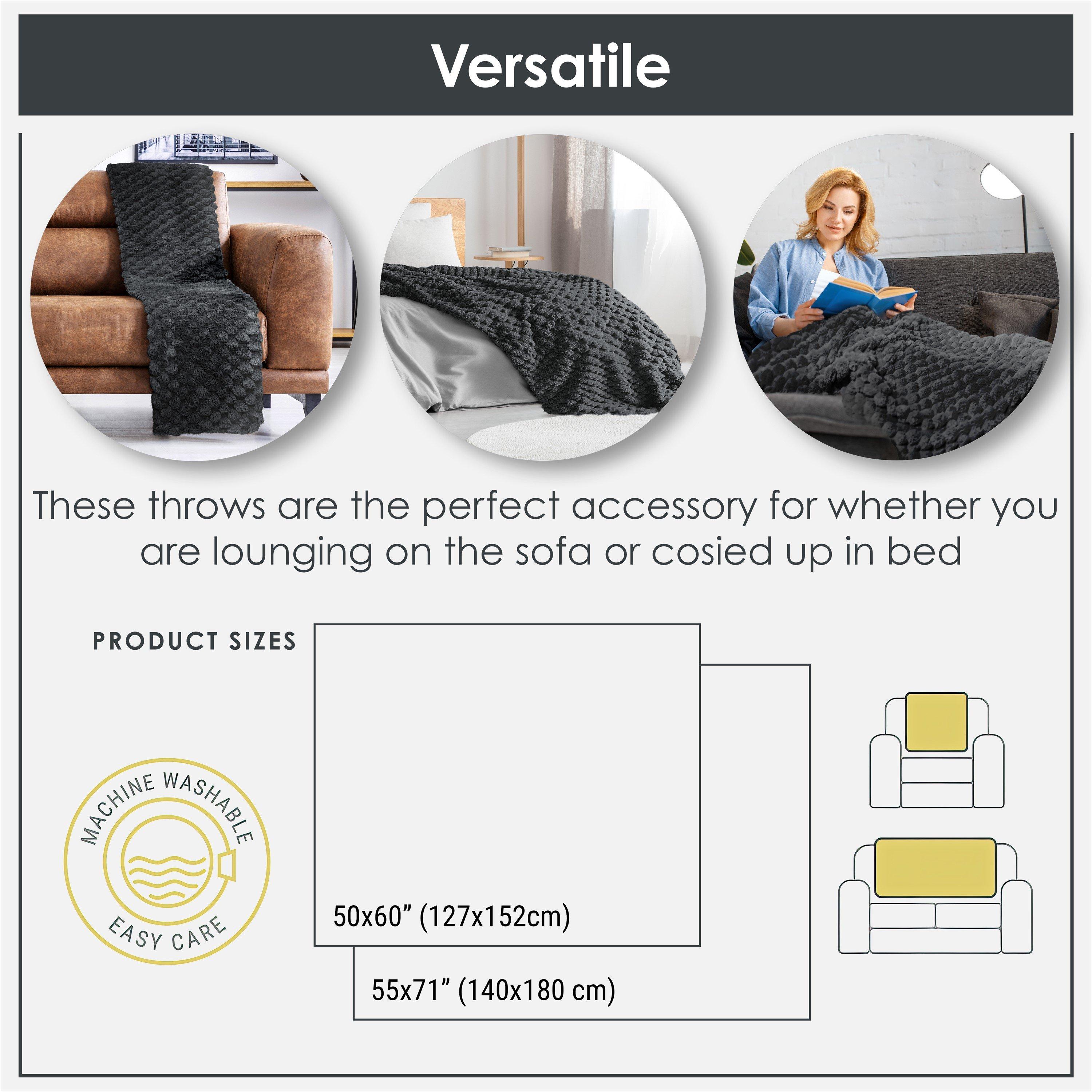 Black - Emma Barclay - Throw Blanket Super Soft Faux Rabbit Fur Lush - 3