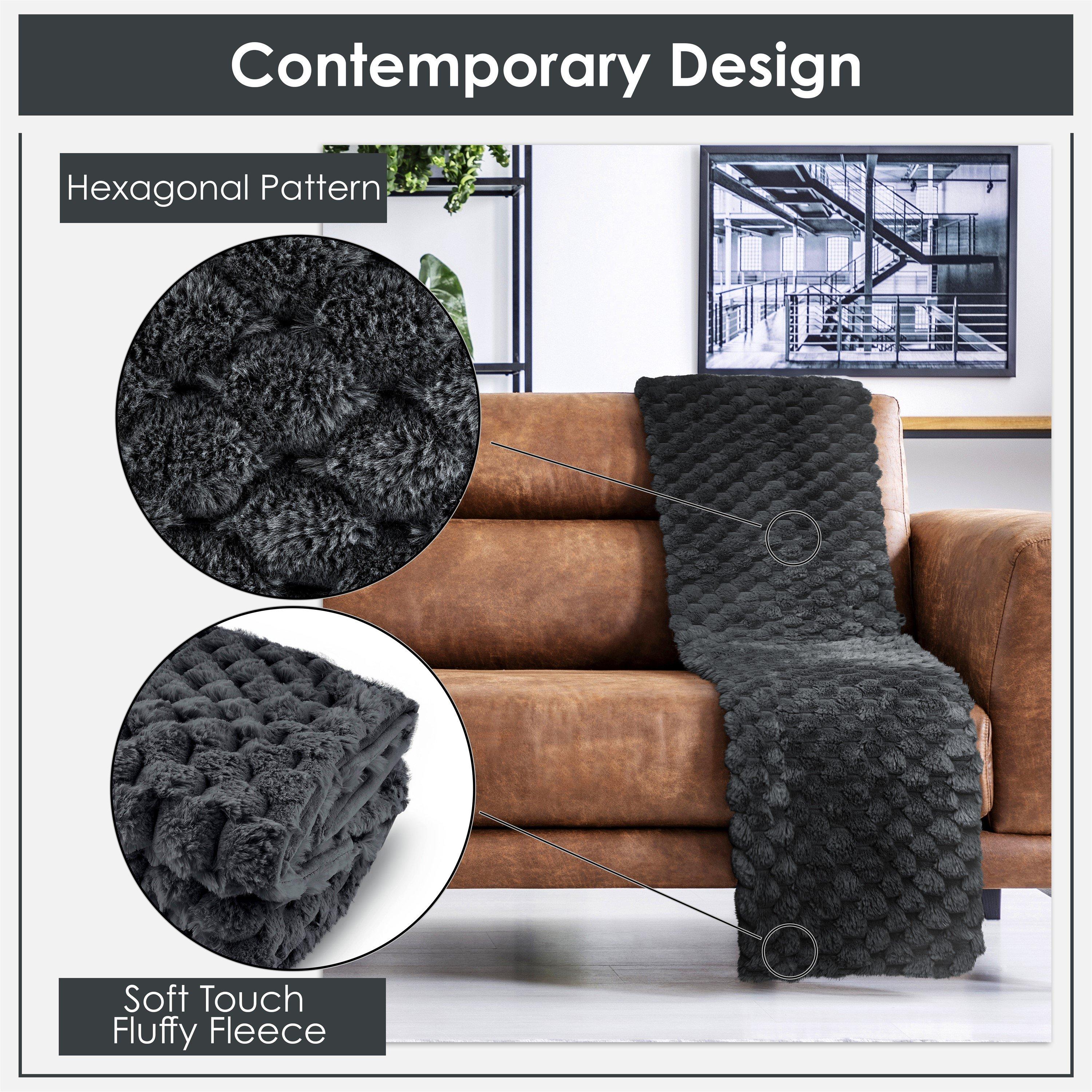 Black - Emma Barclay - Throw Blanket Super Soft Faux Rabbit Fur Lush - 4