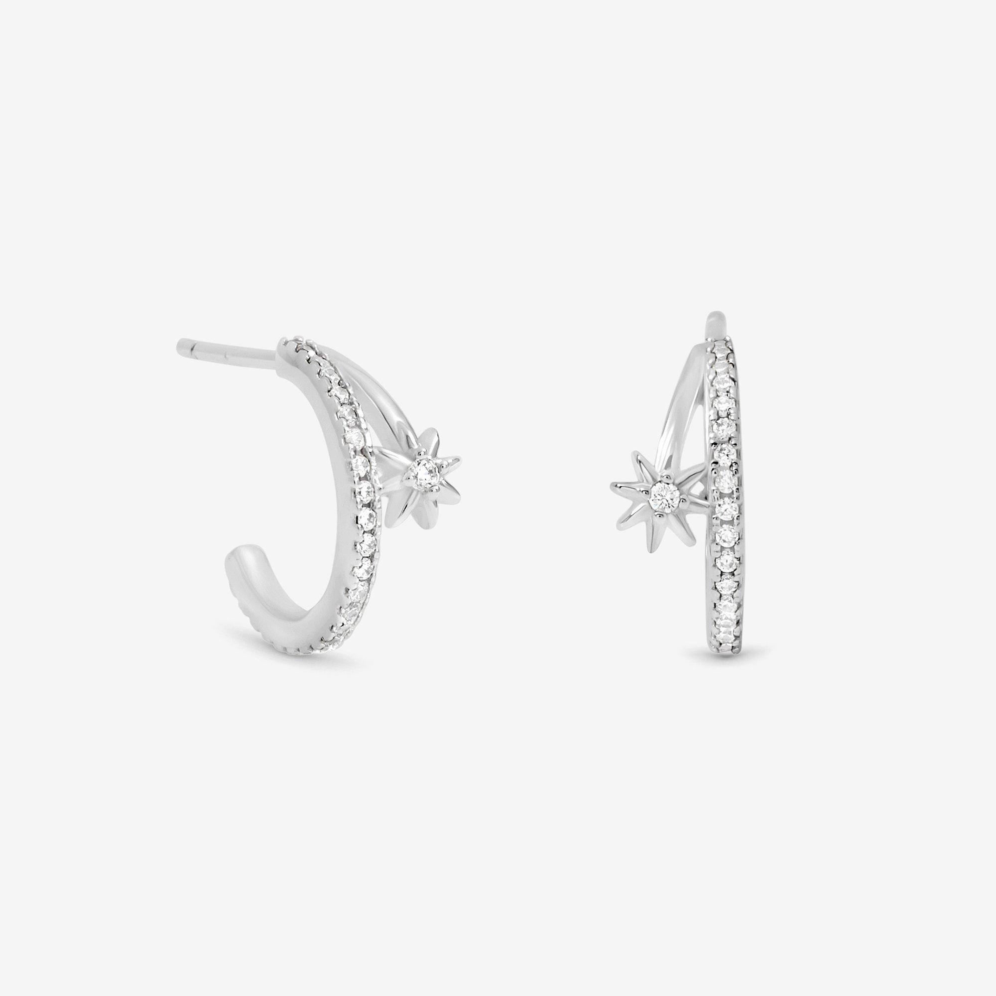Silver - Simply Silver - Sterling Silver 925 Cubic Zirconia Celestial Hoops