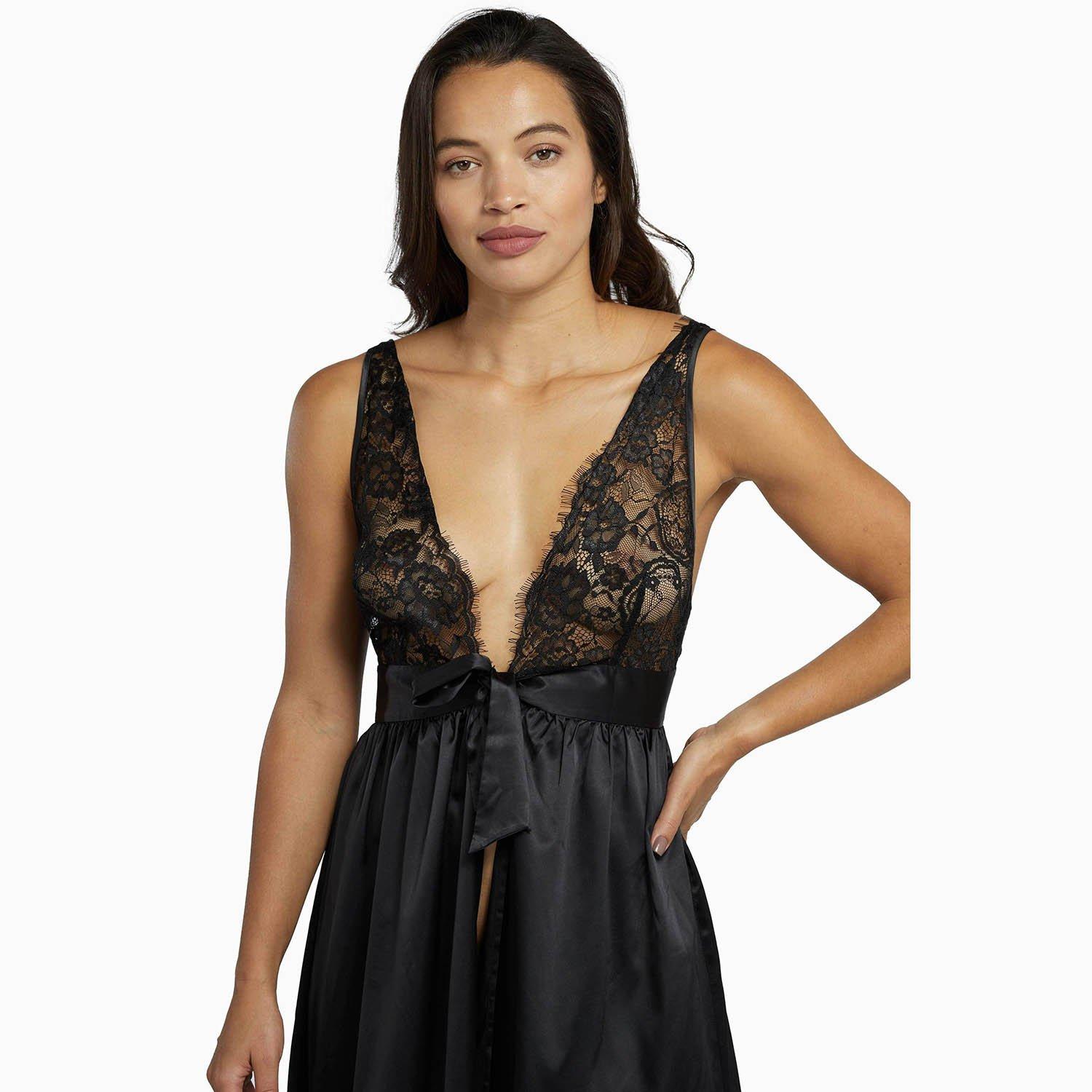 Black - Wolf and Whistle - Fabia Eyelash Lace Chemise - 2