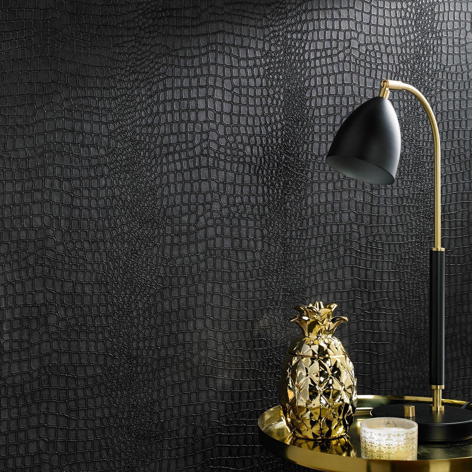 Black - Superfresco Easy - Crocodile Skin Black Wallpaper - 1