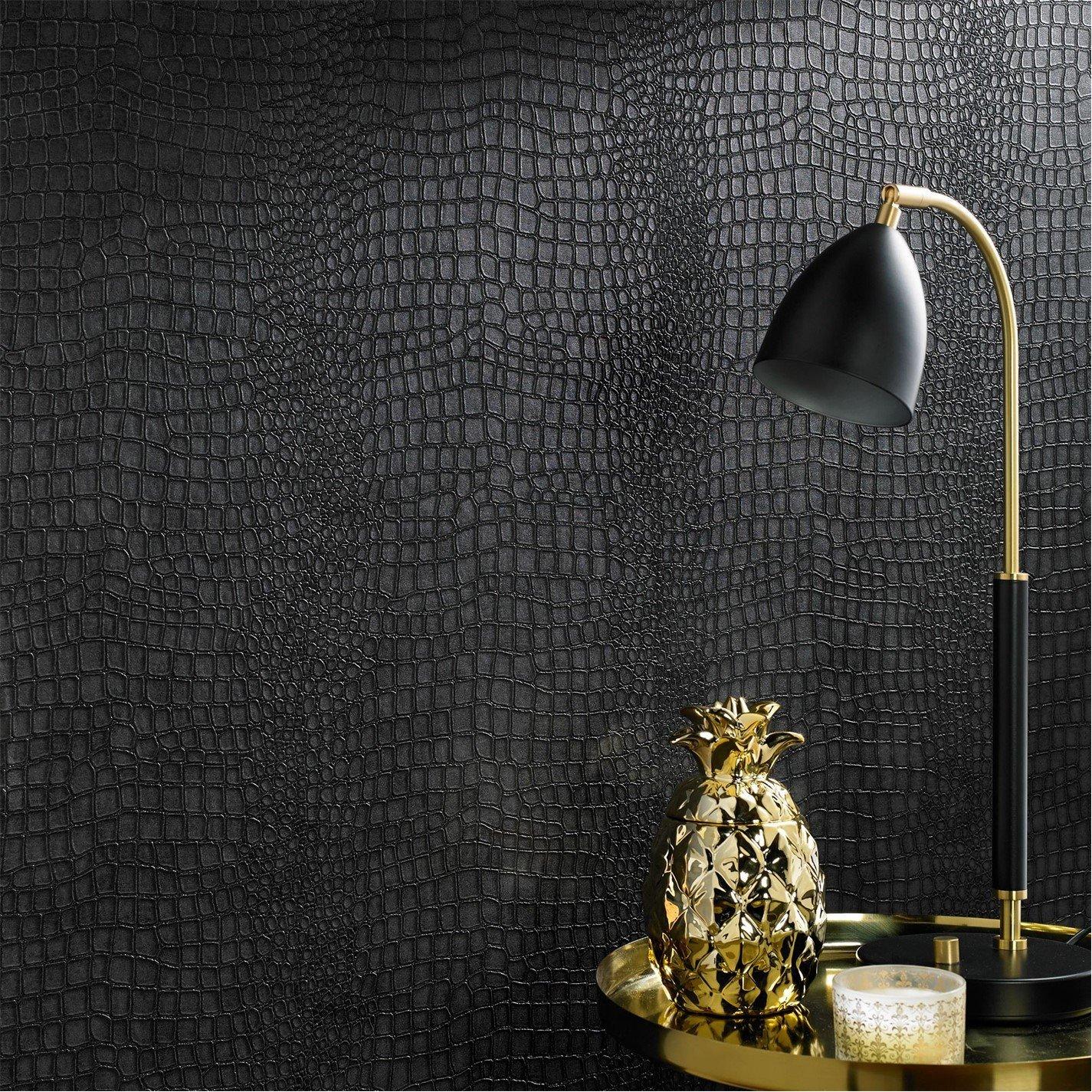 Black - Superfresco Easy - Crocodile Skin Black Wallpaper - 3