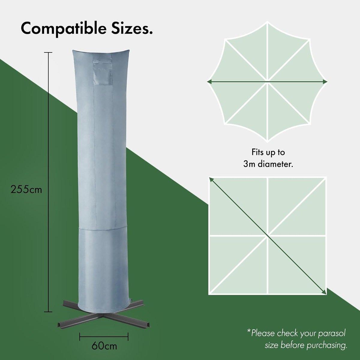Grey - VonHaus - Parasol Cover 255cm (H) x 83cm (D) - 6