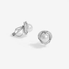 Jon Richard Rhodium Plated CZ And Pearl Clip Earrings