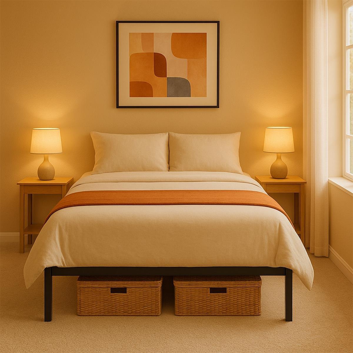 Black - House of Home - Platform Bed Frame Durable Black Metal - 1