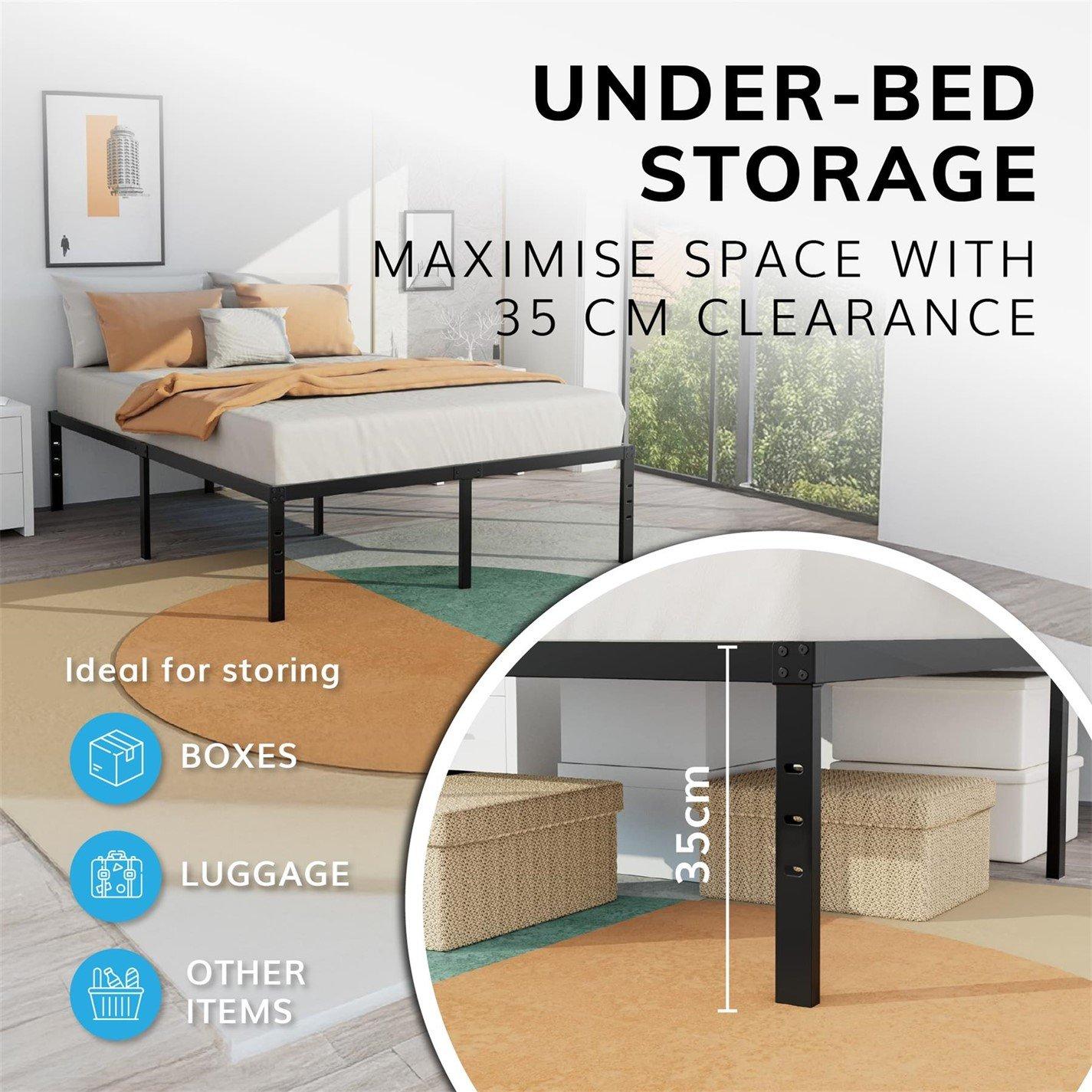 Black - House of Home - Platform Bed Frame Durable Black Metal - 6