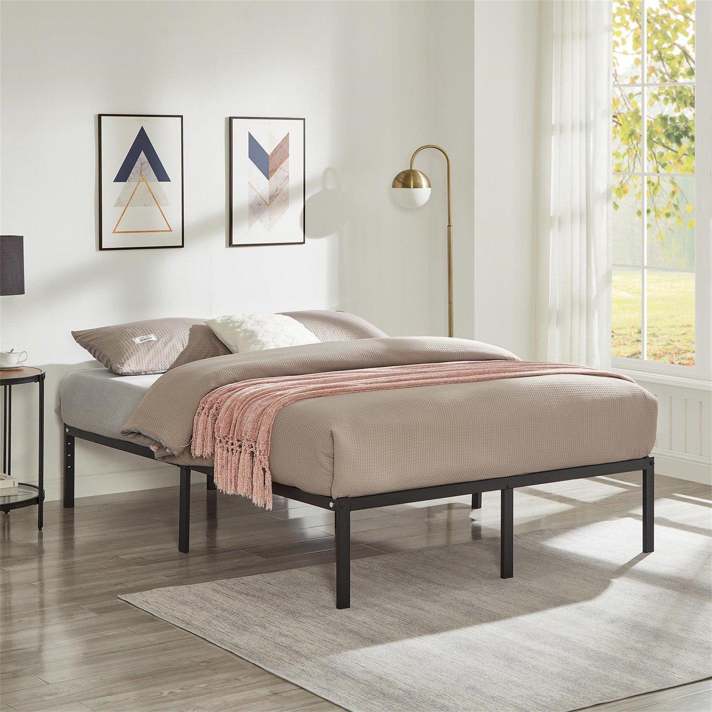 Black - House of Home - Platform Bed Frame Durable Black Metal - 8