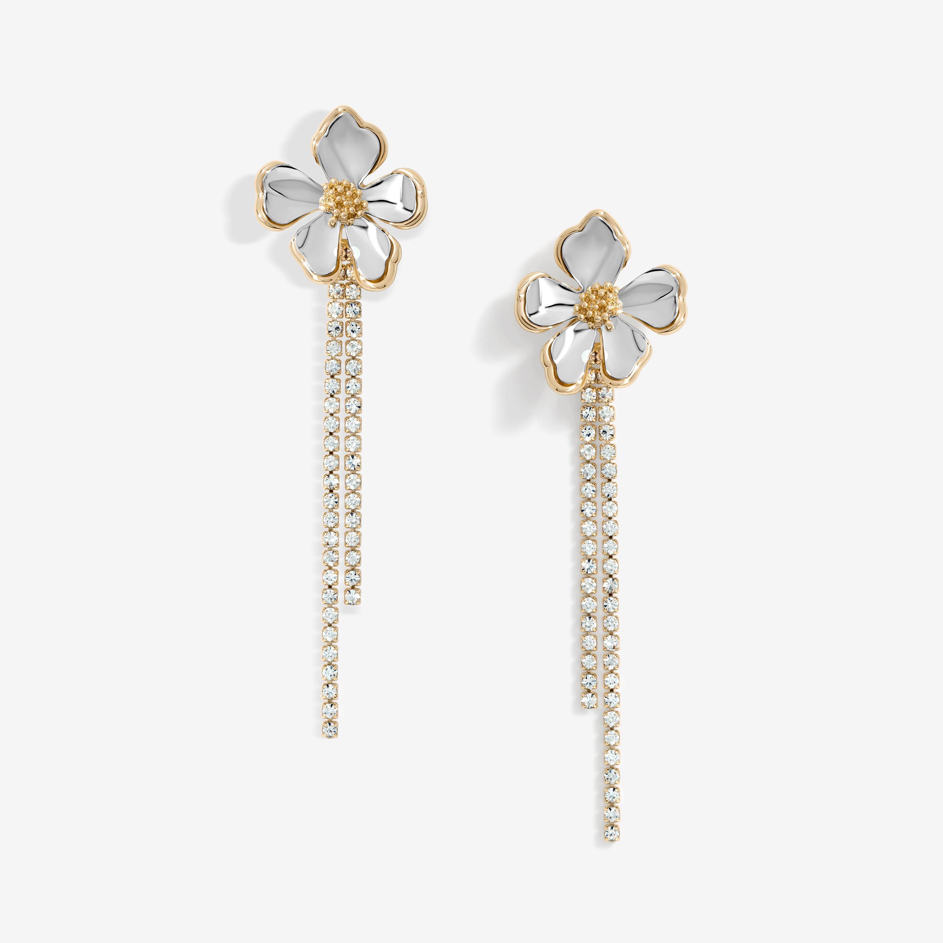 Multi - Mood - Two Tone Flower Cupchain Drop Earrings - 1