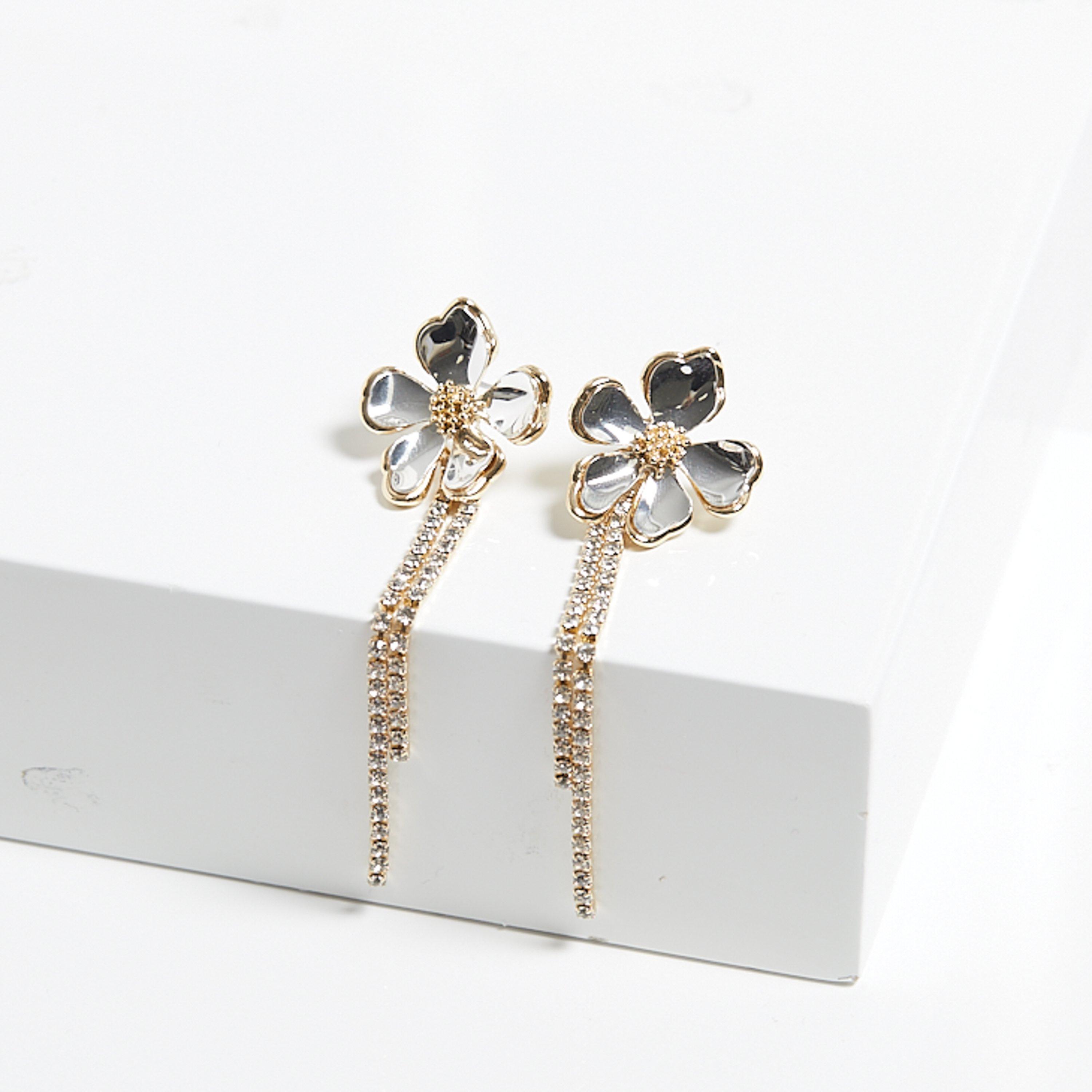Multi - Mood - Two Tone Flower Cupchain Drop Earrings - 2