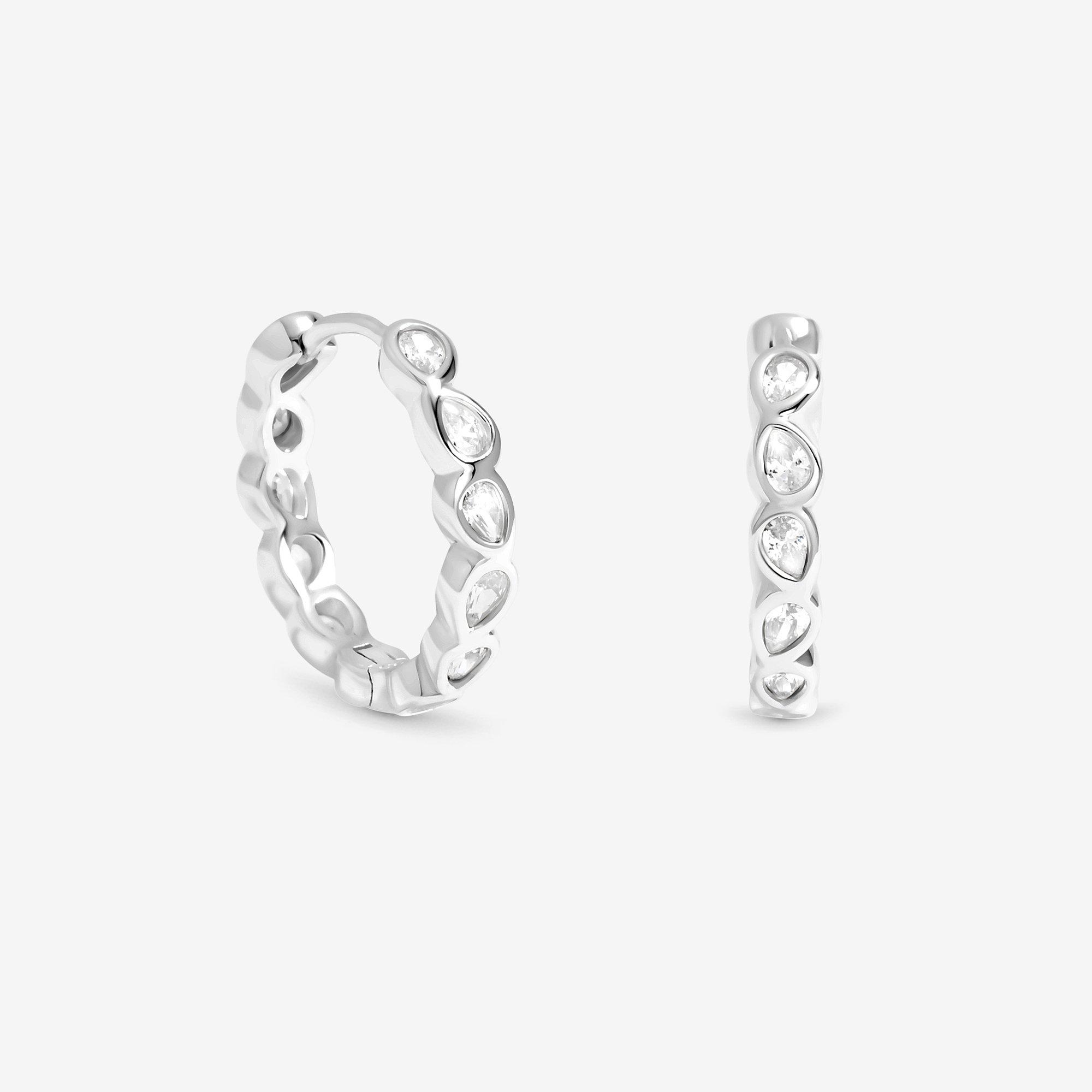 Silver - Simply Silver - Sterling Silver 925 Cubic Zirconia Bezel Hoops - 1