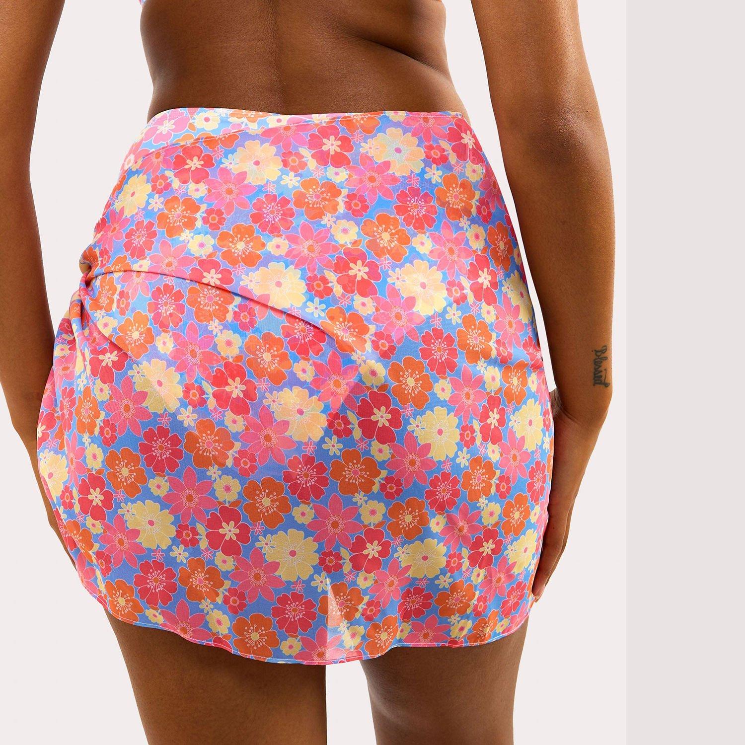 Multi - Wolf and Whistle - Floral Tie Side Sarong - 2