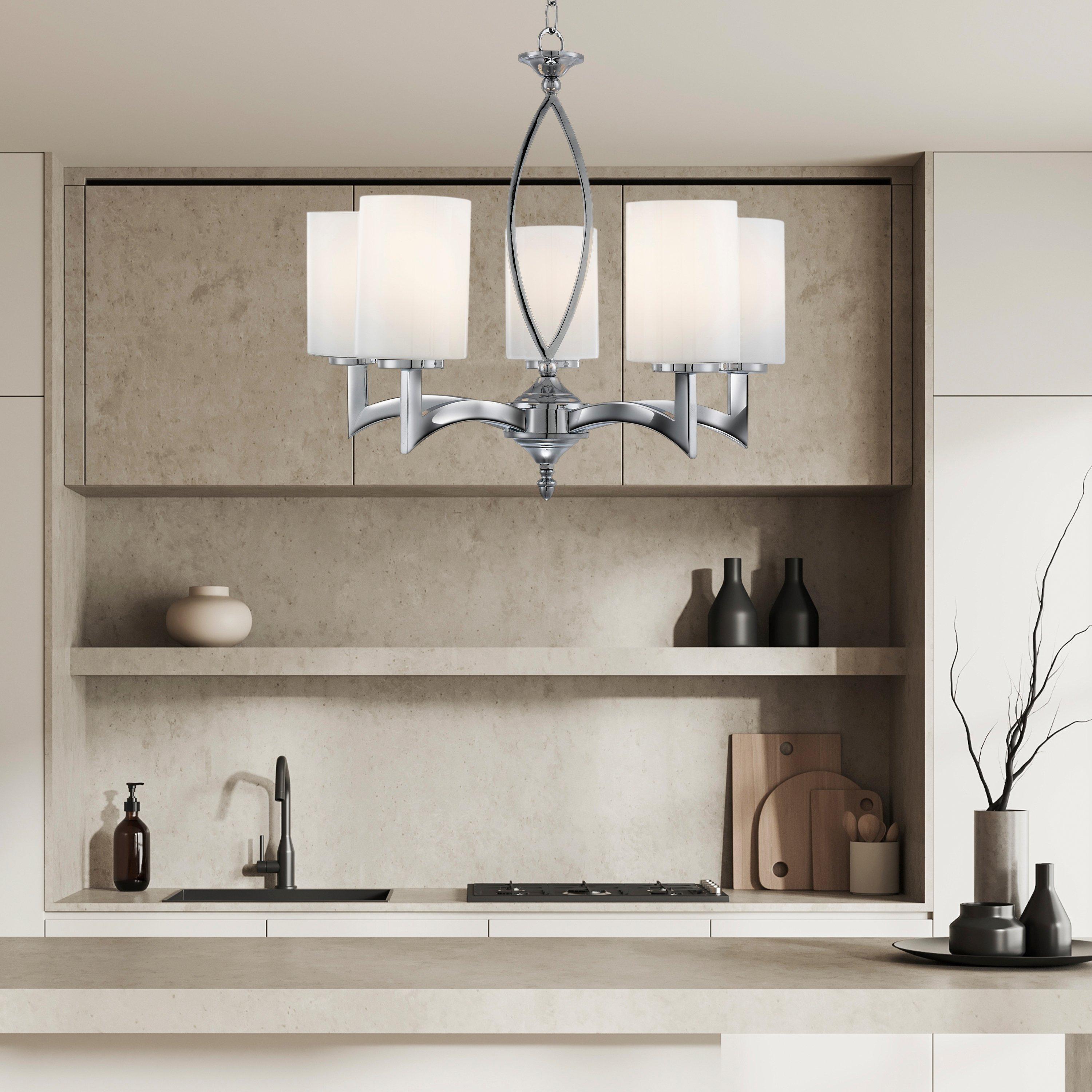 Chrome - Lighting Collection - Gino 5Lt Pendant - Chrome & White Glass Shades - 1