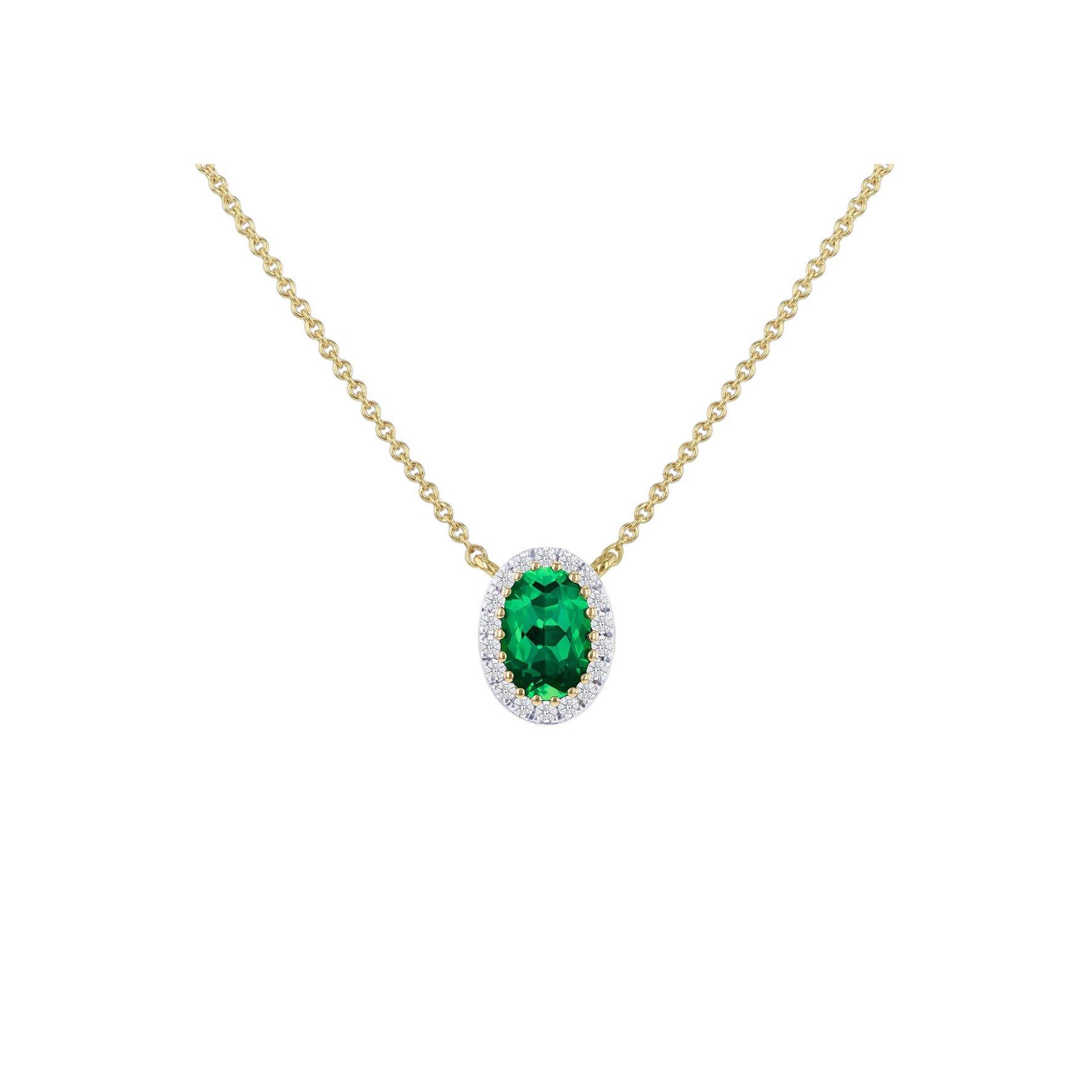 Yellow Gold - Be You - 9ct Gold Lab Created Diamond & Emerald Necklace - 1