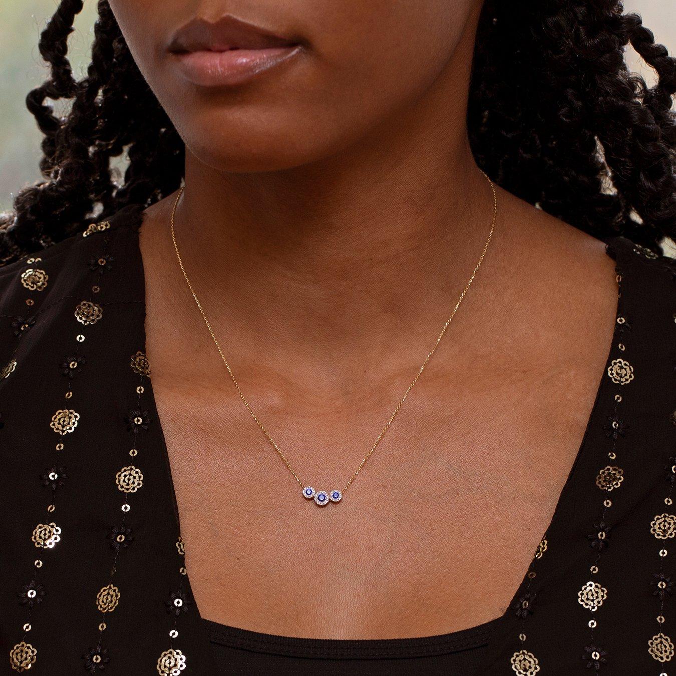 Yellow Gold - Be You - 9ct Gold Trinity Lab Sapphires & Diamonds Necklace - 4