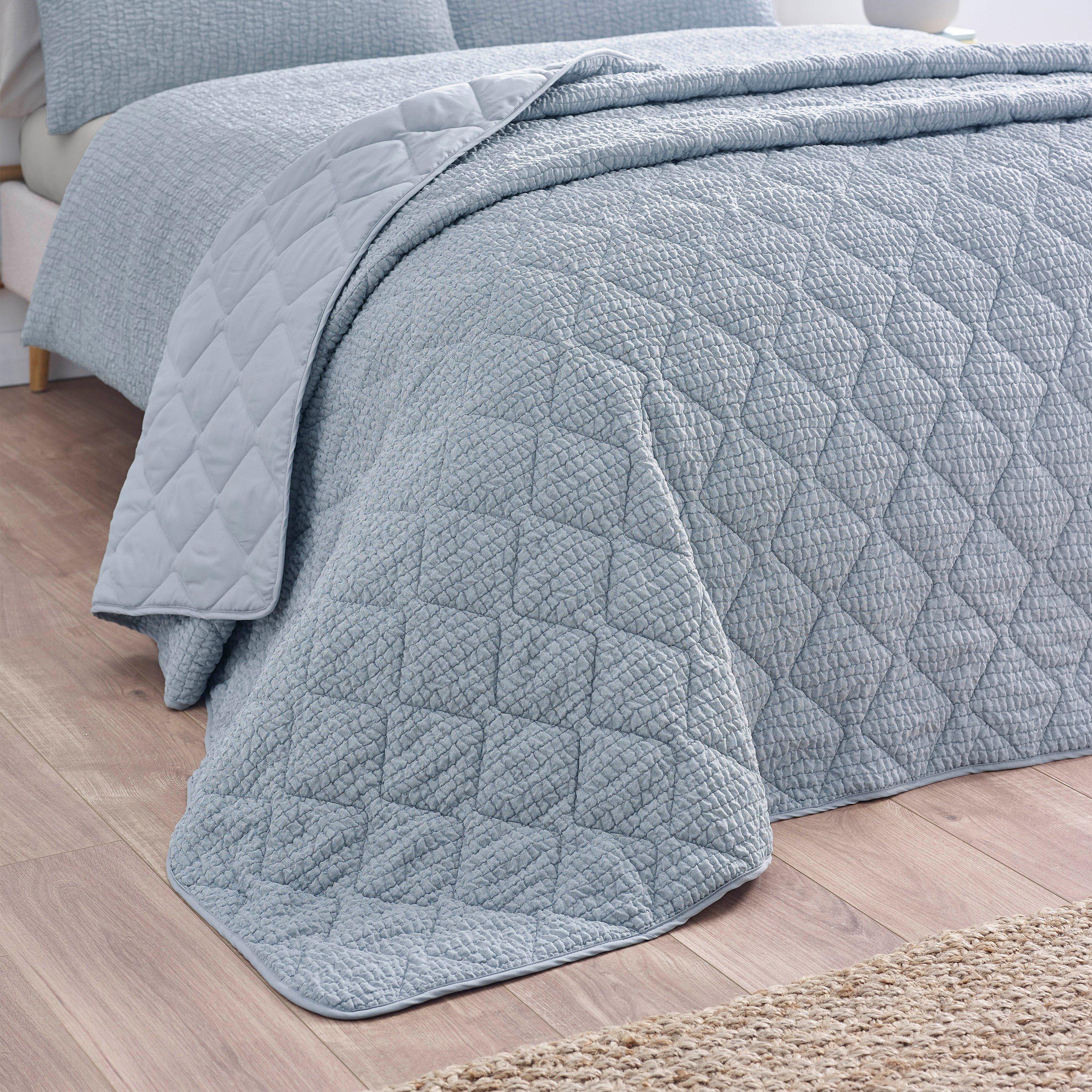 Blue - Catherine Lansfield - Crinkle Seersucker Texture Bedspread - 1