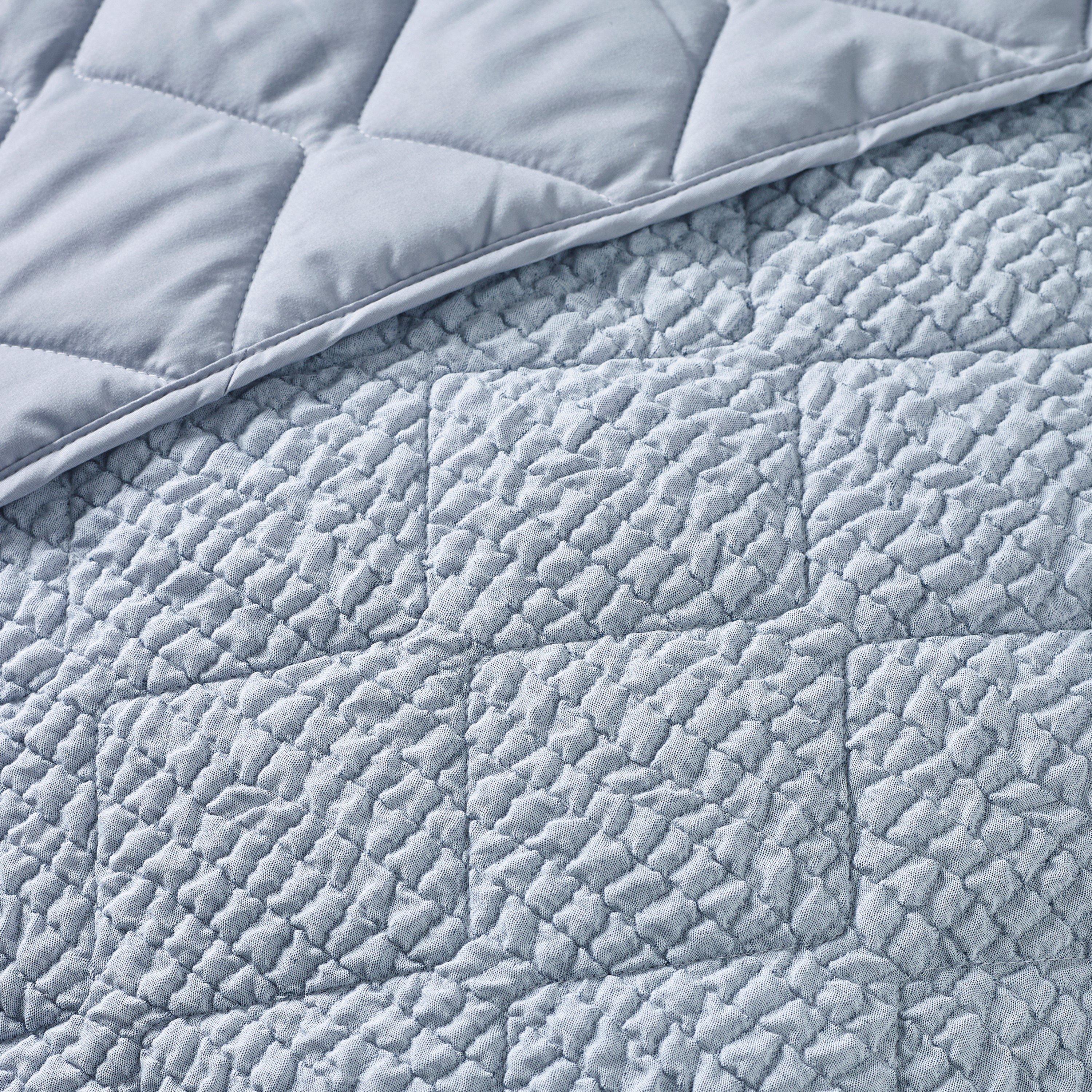 Blue - Catherine Lansfield - Crinkle Seersucker Texture Bedspread - 2