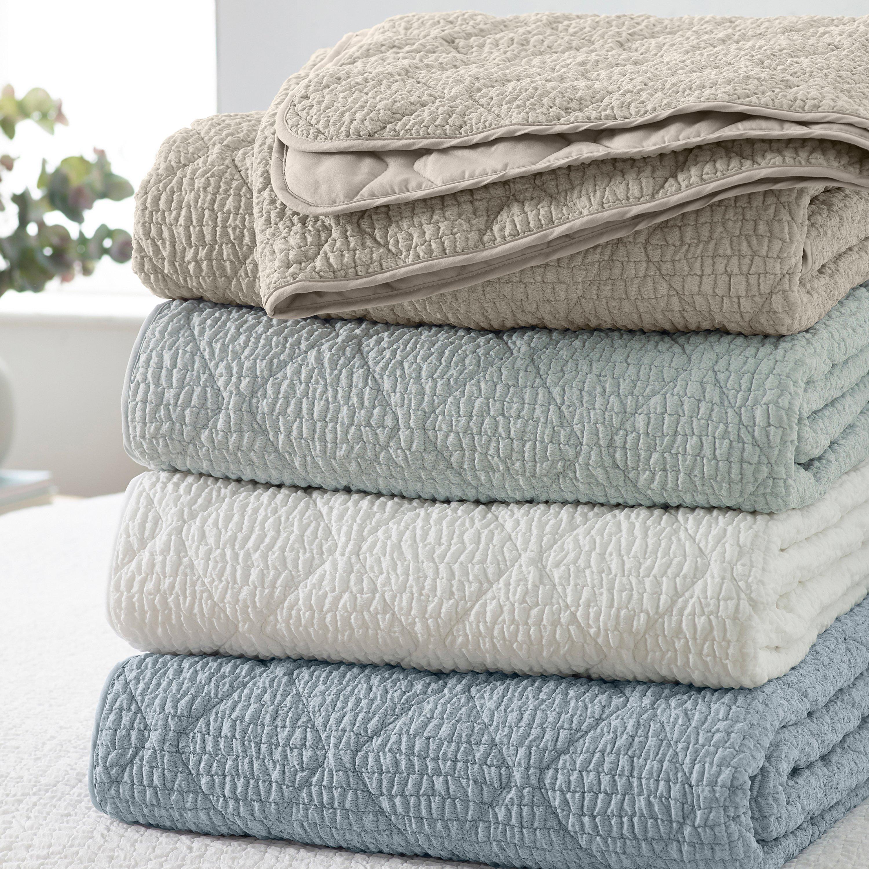 Blue - Catherine Lansfield - Crinkle Seersucker Texture Bedspread - 3