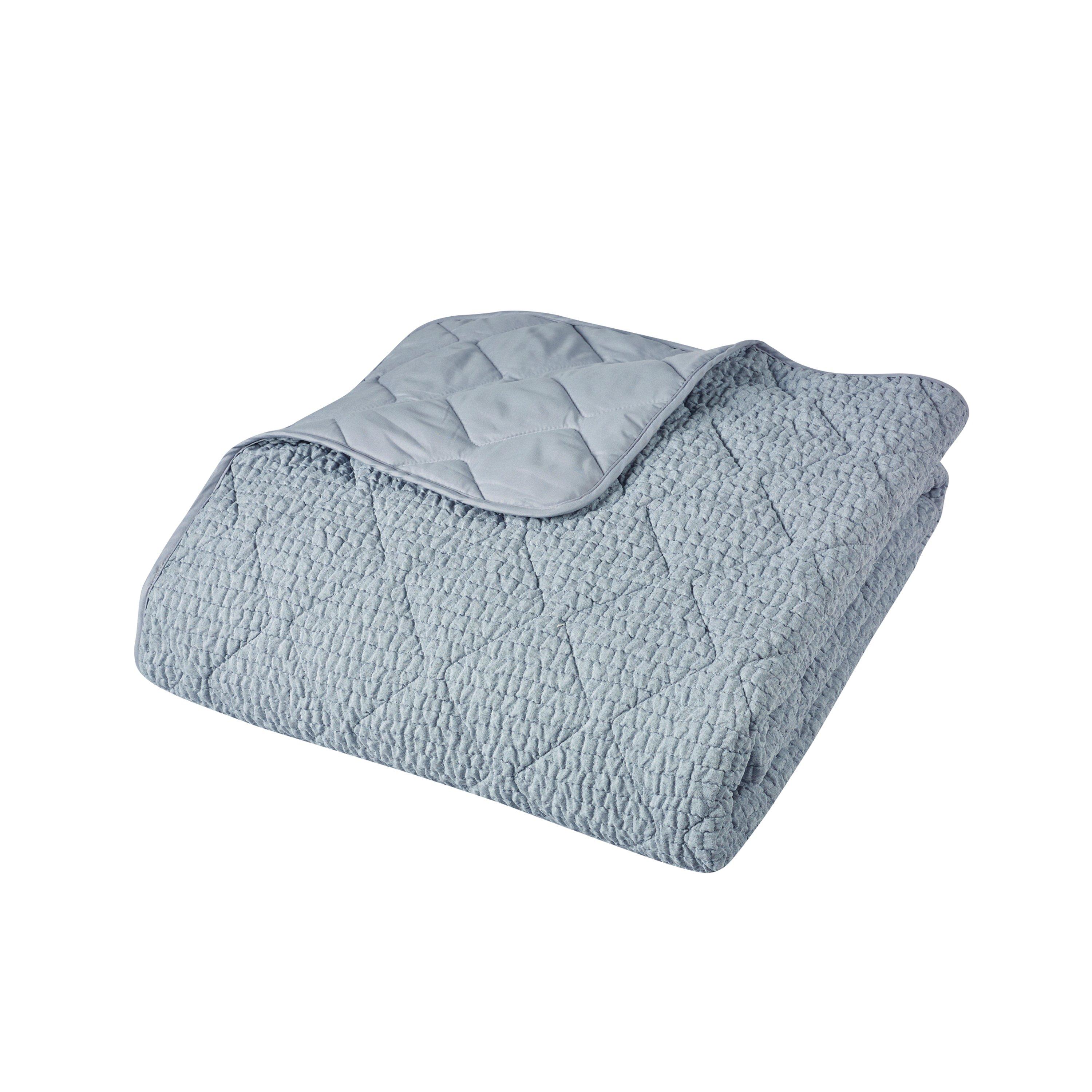 Blue - Catherine Lansfield - Crinkle Seersucker Texture Bedspread - 4